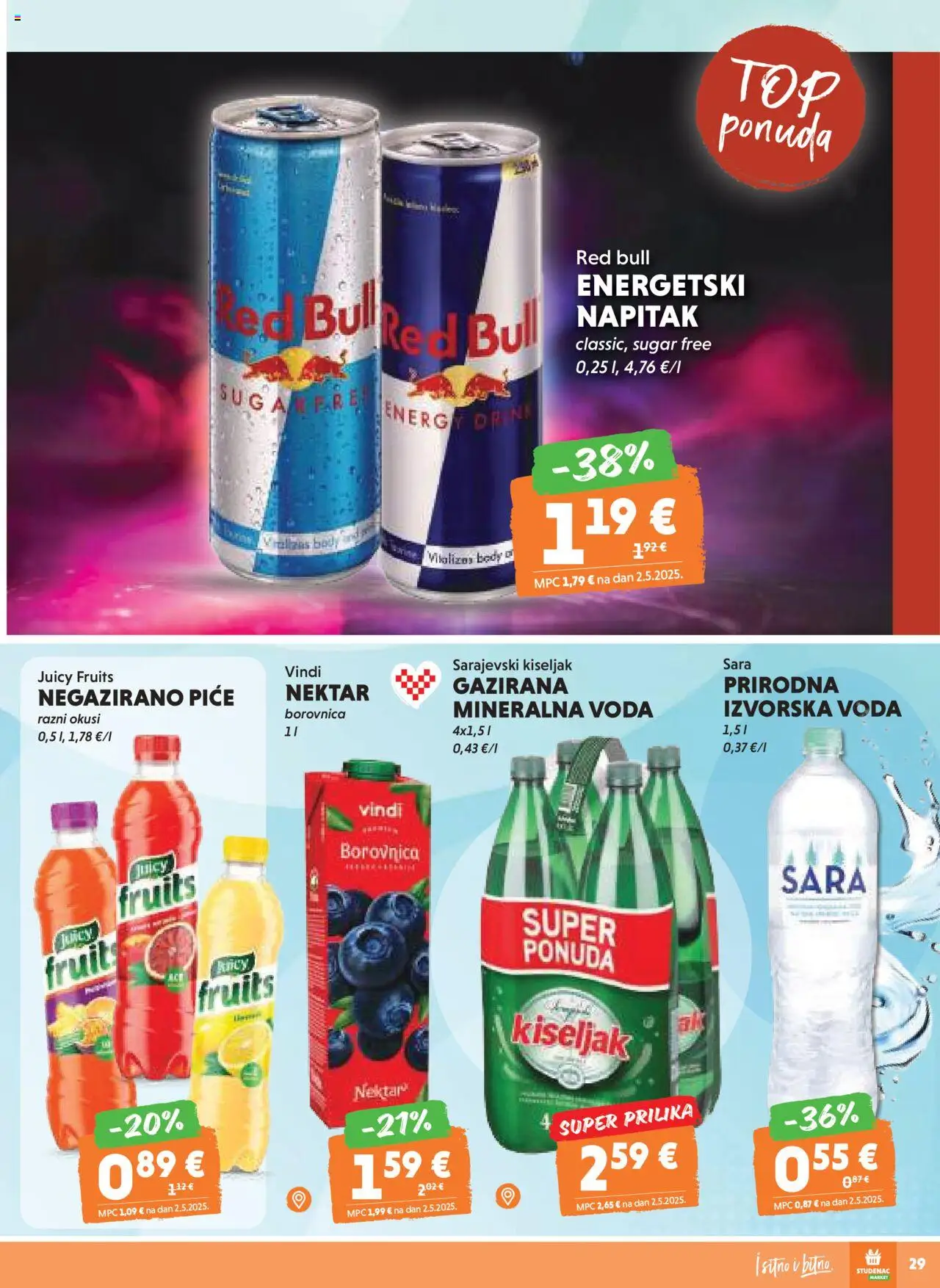 Studenac katalog | vrijedi od 08.10.2025 | Stranica: 29 | Proizvodi: Mineralna voda, Voda, Borovnica, Red Bull