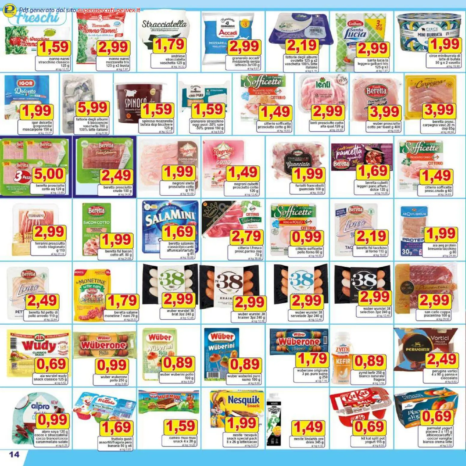 Volantino Pewex del 27.12.2025 | Pagina: 14 | Prodotti: Cioccolato, Sale, Tacchino, Burrata