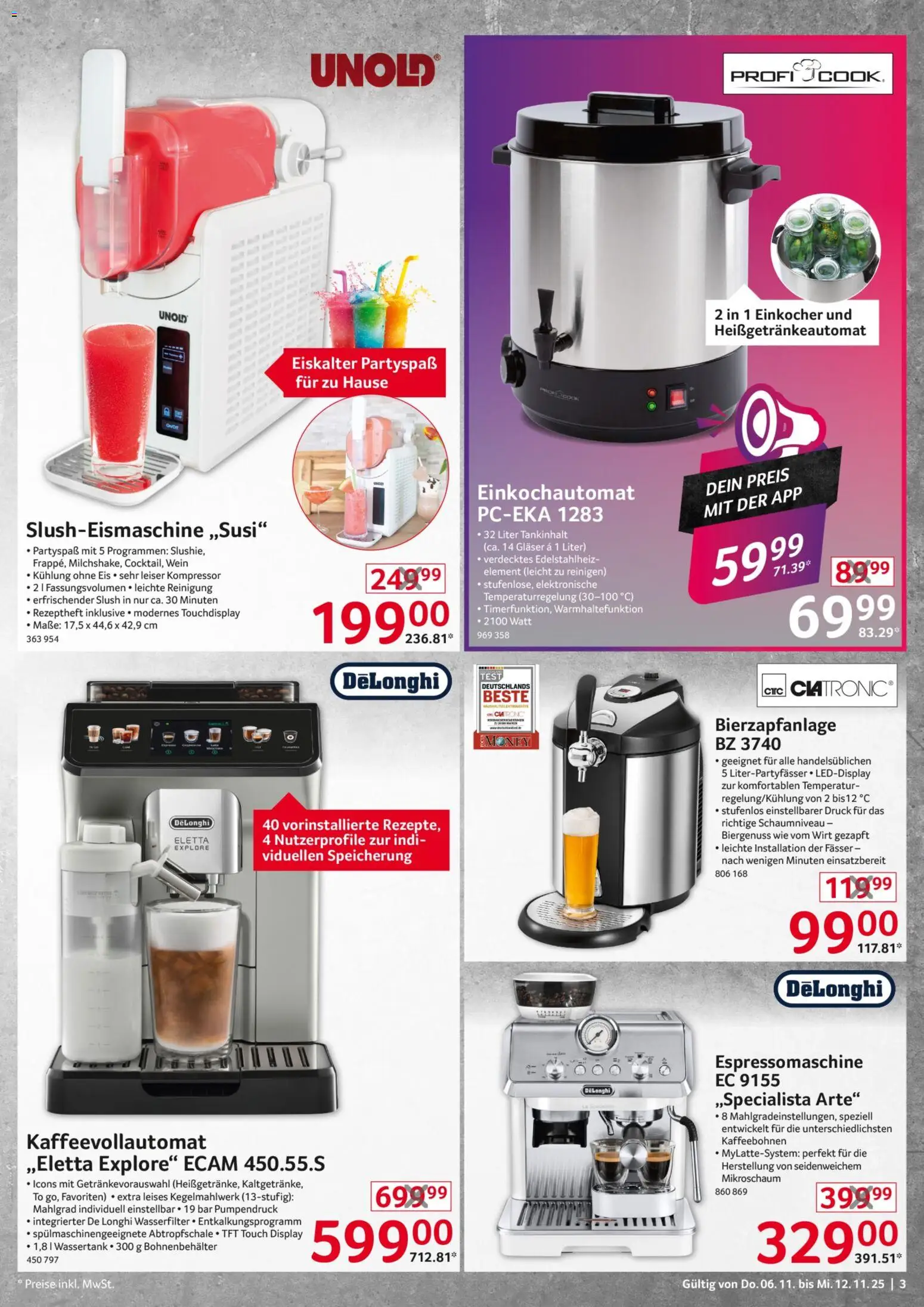 Selgros  Non Food – gültig ab 06.11.2025 | Seite: 3 | Produkte: De Longhi, Wein, Kaffeevollautomat, Eis