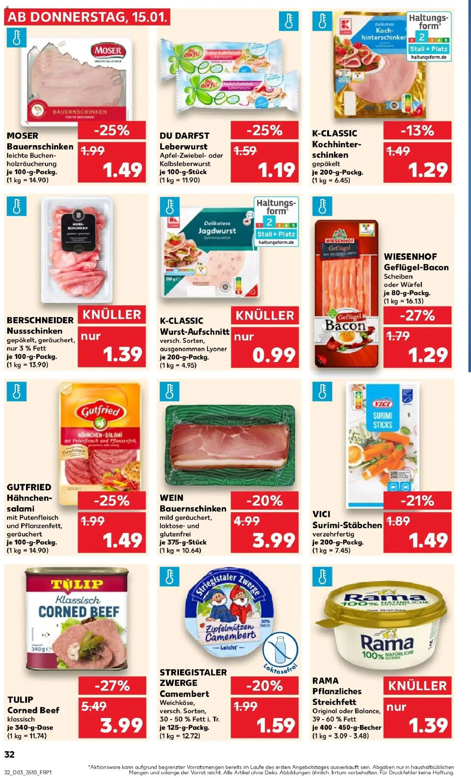 Kaufland prospekt Coswig	 – gültig ab 15.01.2026 | Seite: 32 | Produkte: Hahnchen, Rama, Salami, Schinken