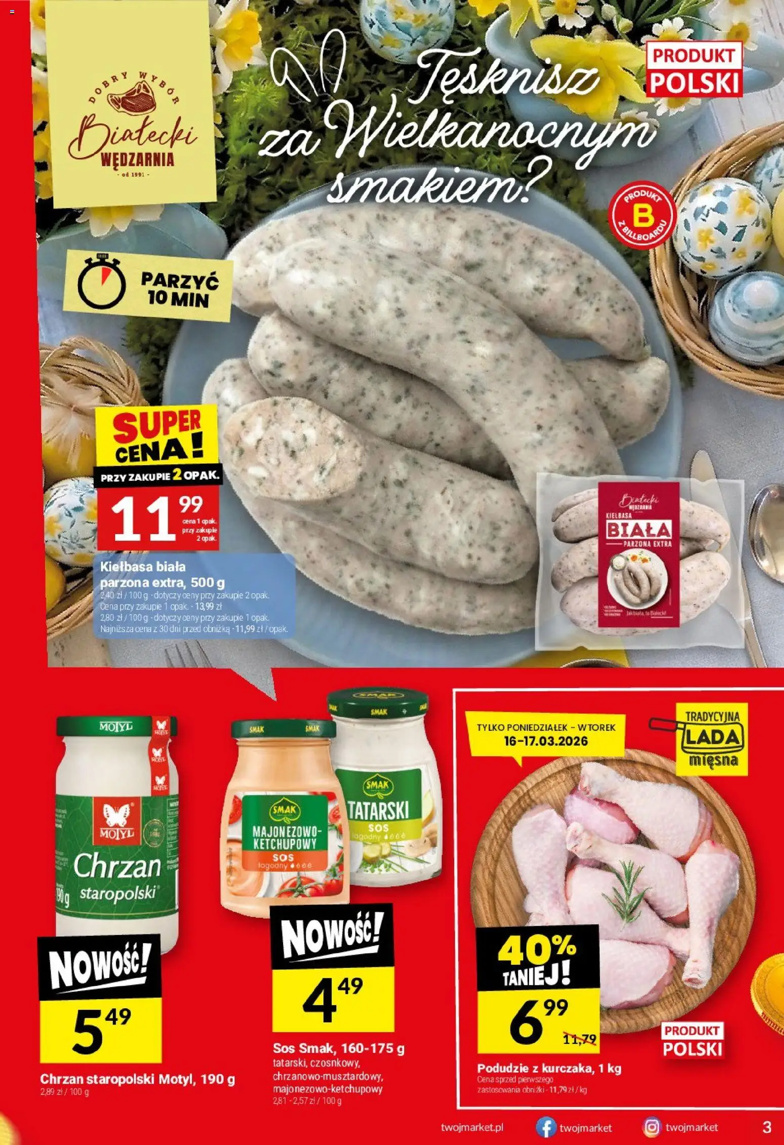 Twój Market gazetka od 11.03.2026 | Strona: 3 | Produkty: Kiełbasa, Chrzan, Sos
