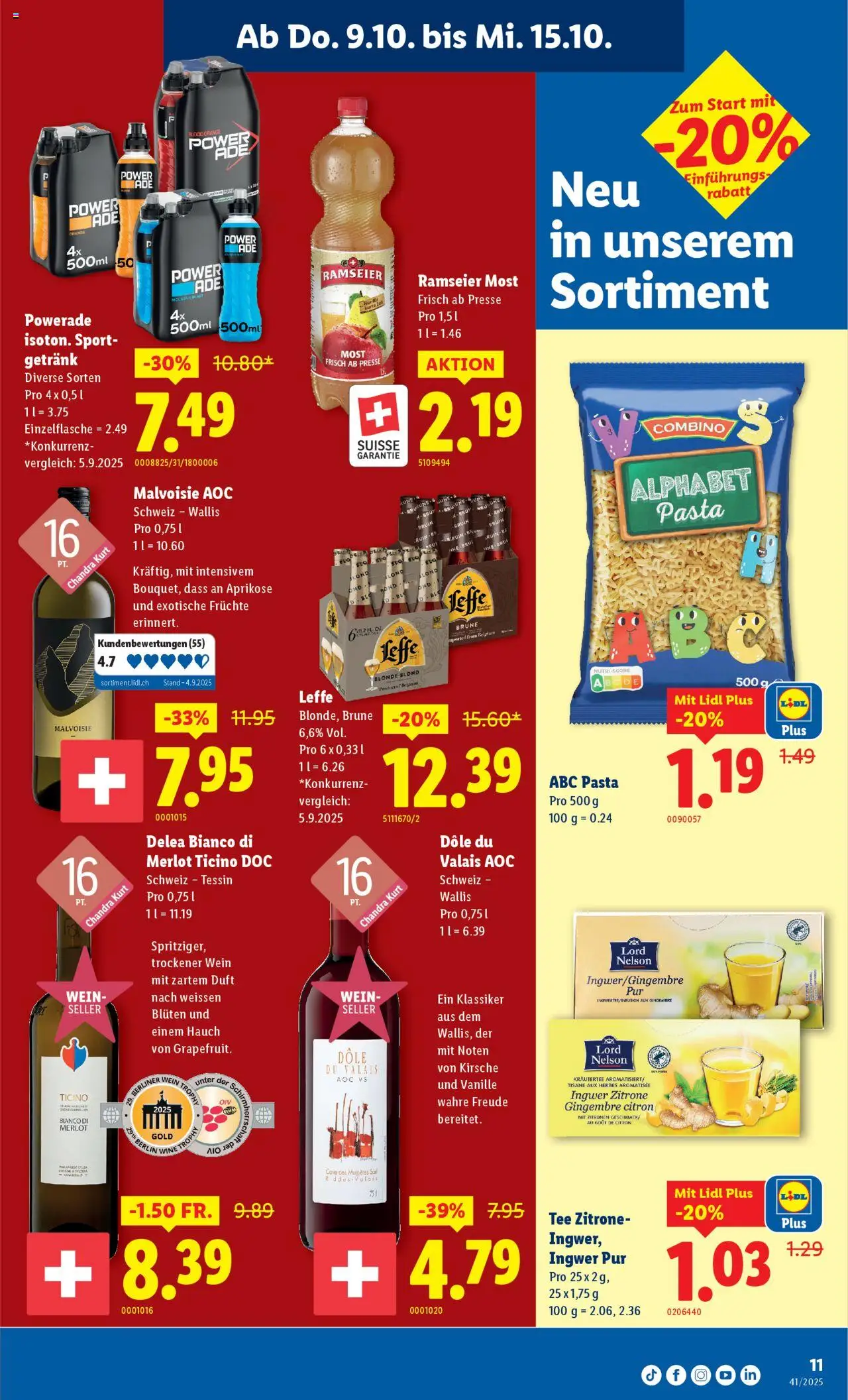 Lidl Aktionen – gültig ab 09.10.2025 | Seite: 11 | Produkte: Wein, Tee, Pasta, Zitrone