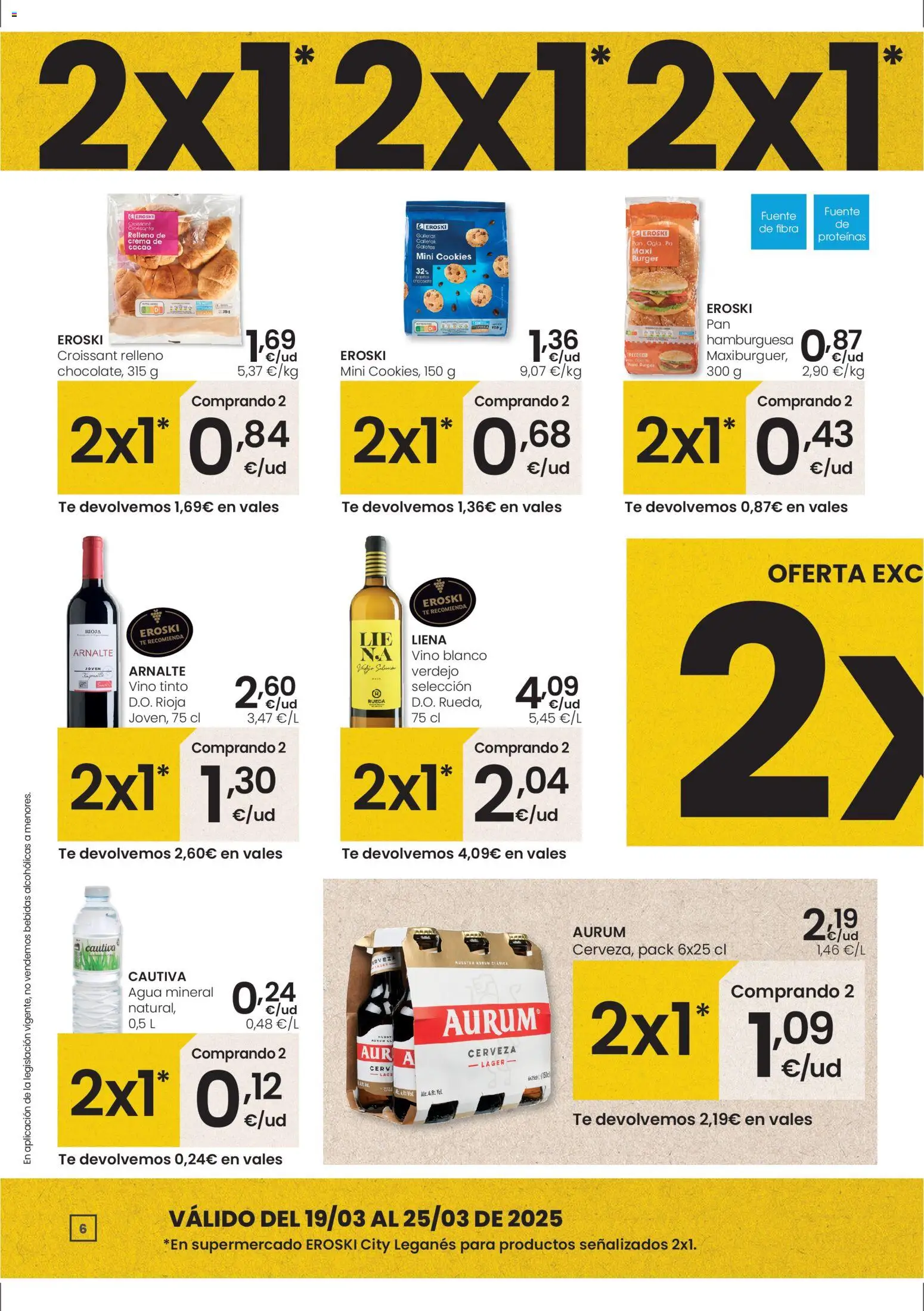 Eroski - City Leganés │ válido desde el 19.03.2026 | Página: 6 | Productos: Λουκανικοπιτάκια, Vino, Σοκολατούχο γάλα, Φρυγανιές σικάλεως