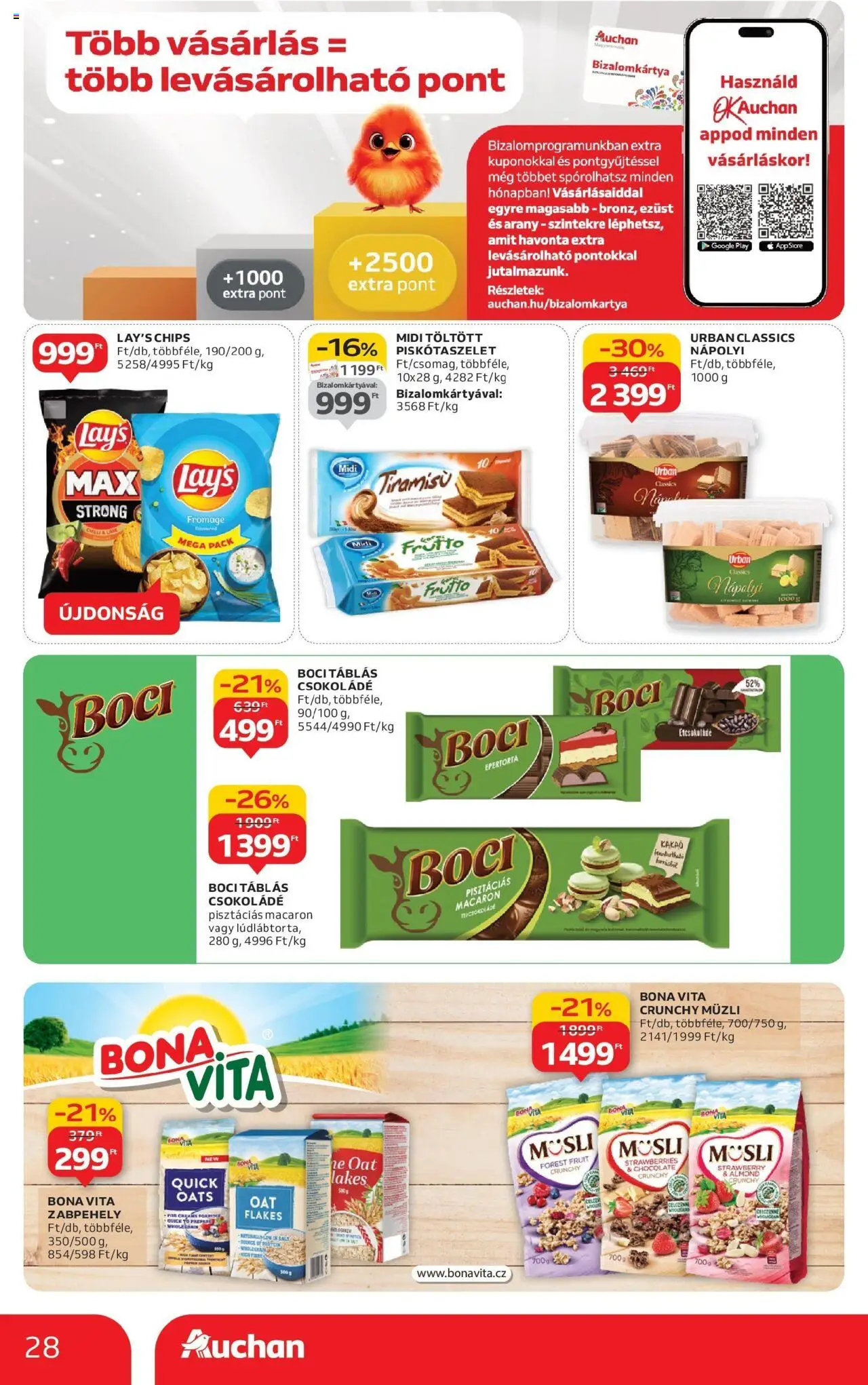 Auchan akciós ujság - amely érvényes a következő dátumtól: 04.09.2025 | Oldal: 28 | Termékek: Zabpehely, Tiramisu, Chips, Étcsokoládé