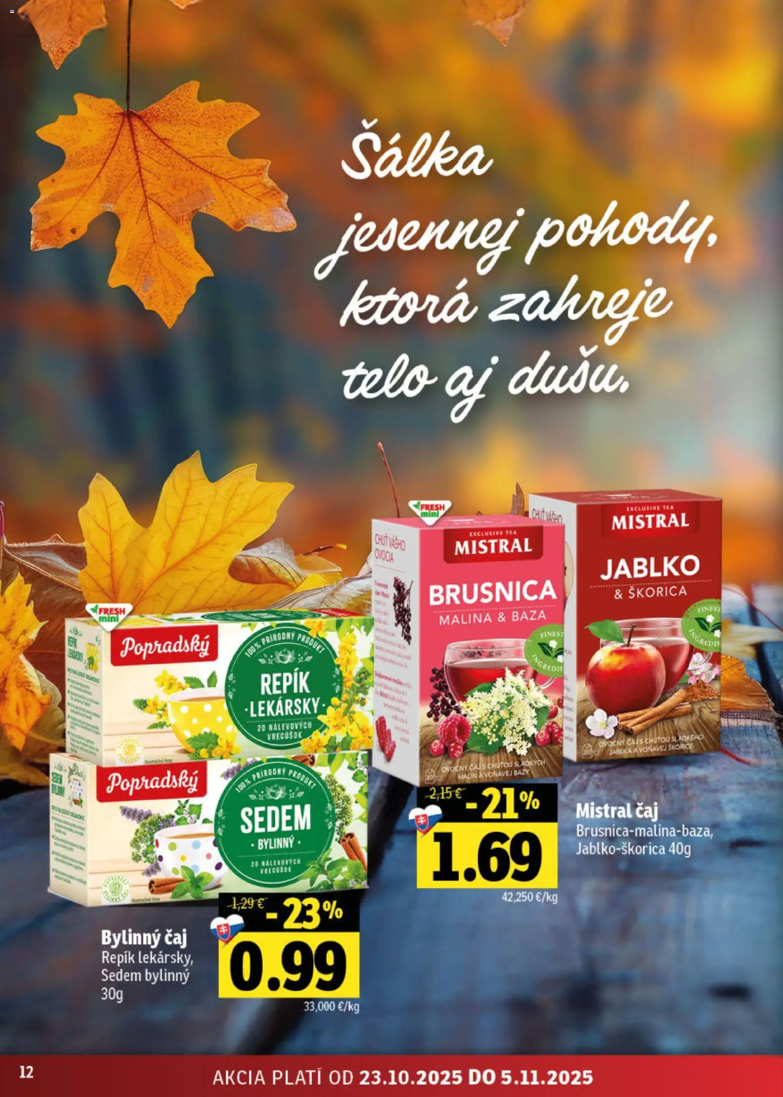 Nové Fresh akcie – leták je platný od 23.10.2025 | Strana: 12 | Produkty: Jablká, Čaj