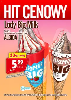 Pogląd oferty "Prim Market Promocja - Lody Big Milk" - ważna od 05.08.2025
