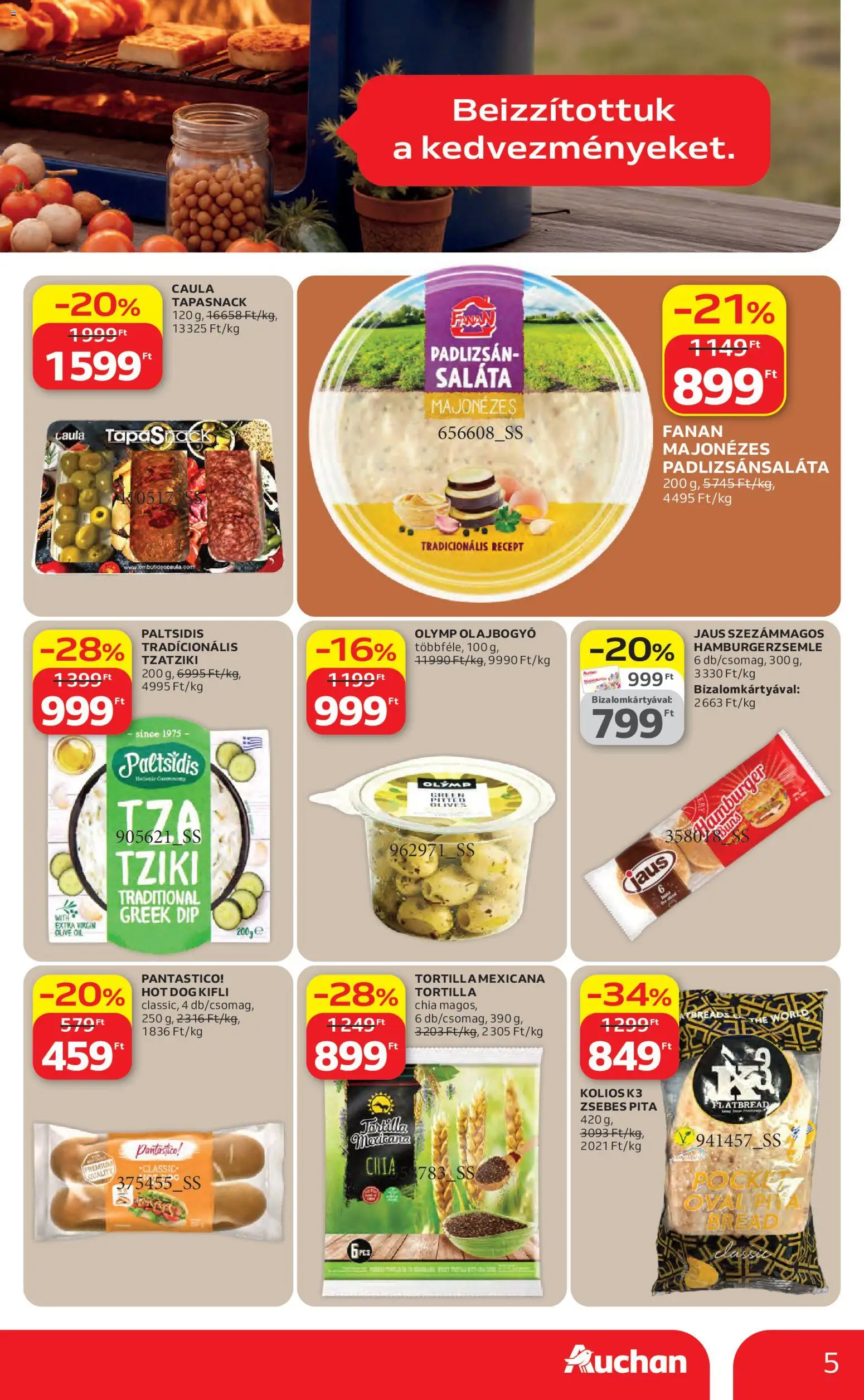 Auchan akciós ujság - amely érvényes a következő dátumtól: 16.04.2026 | Oldal: 5 | Termékek: Padlizsán, Kifli, Pita, Saláta