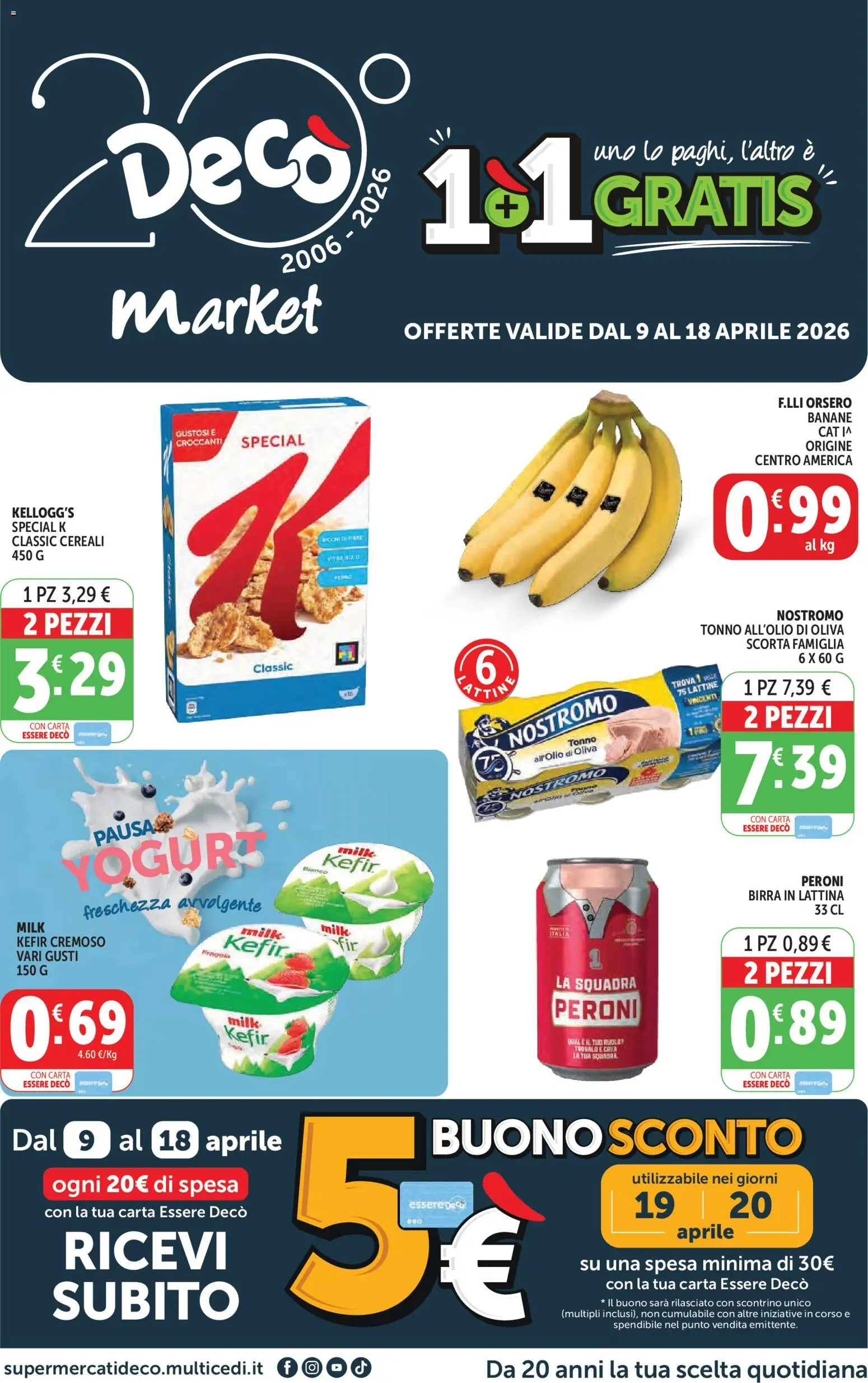 Volantino Decò del 09.04.2026 | Pagina: 1 | Prodotti: Birra, Banane, Cereali, Tonno