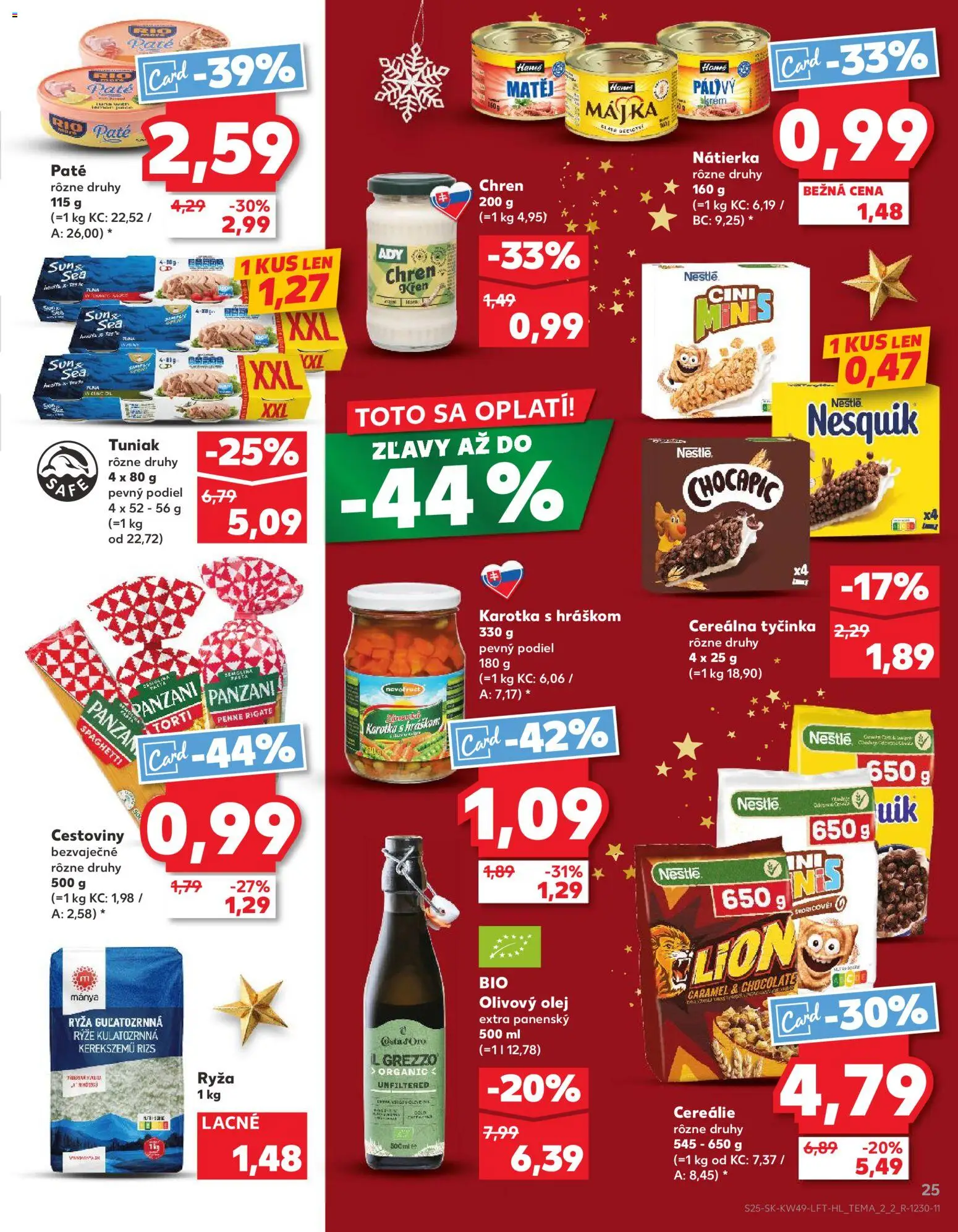 Nové Kaufland akcie – leták je platný od 04.12.2025 | Strana: 25 | Produkty: Chren, Tuniak, Cestoviny, Nesquik