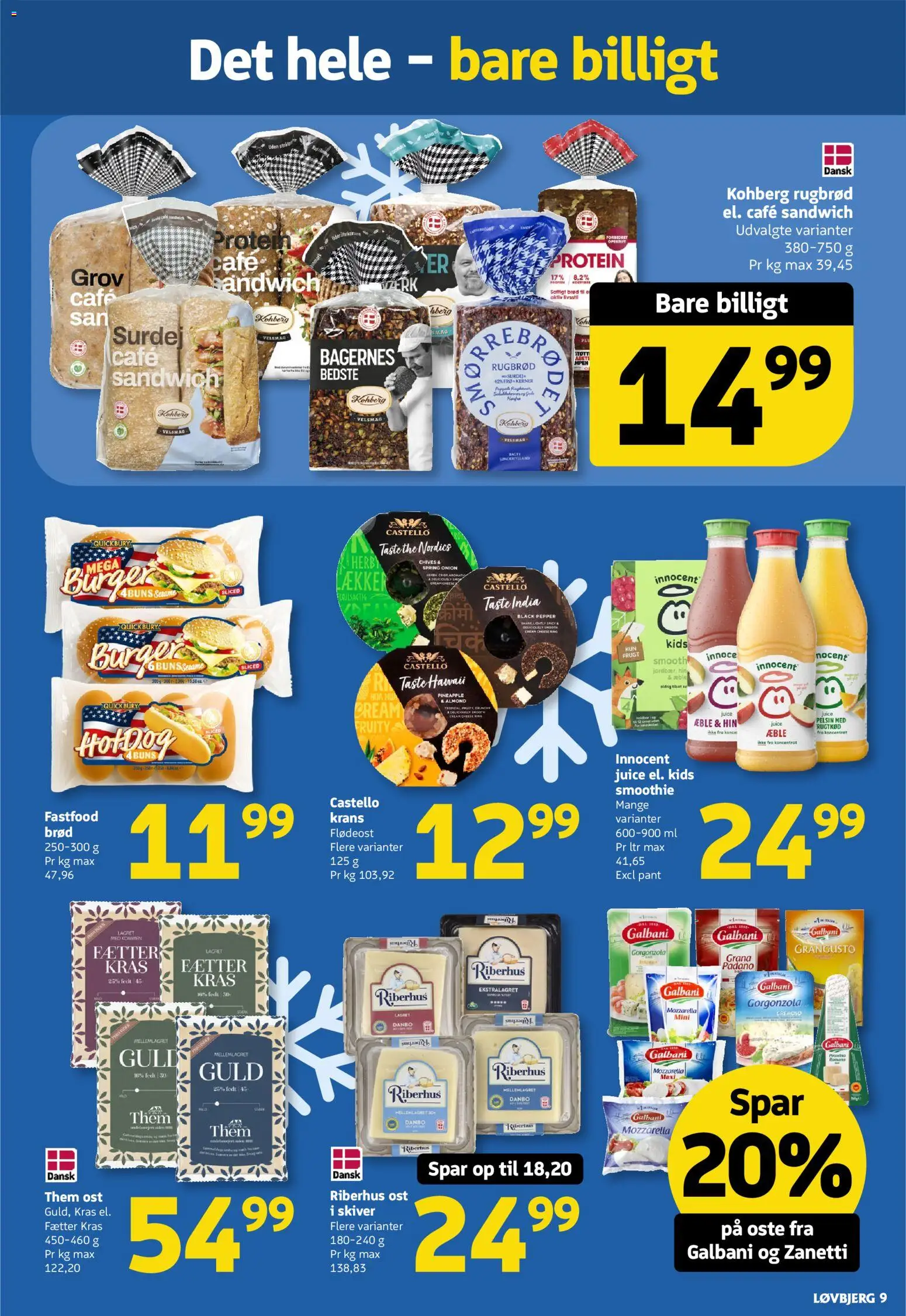 Løvbjerg tilbudsavis – gyldig fra 20.02.2026 | Side: 9 | Produkter: Ost, Juice, Gorgonzola, Mozzarella