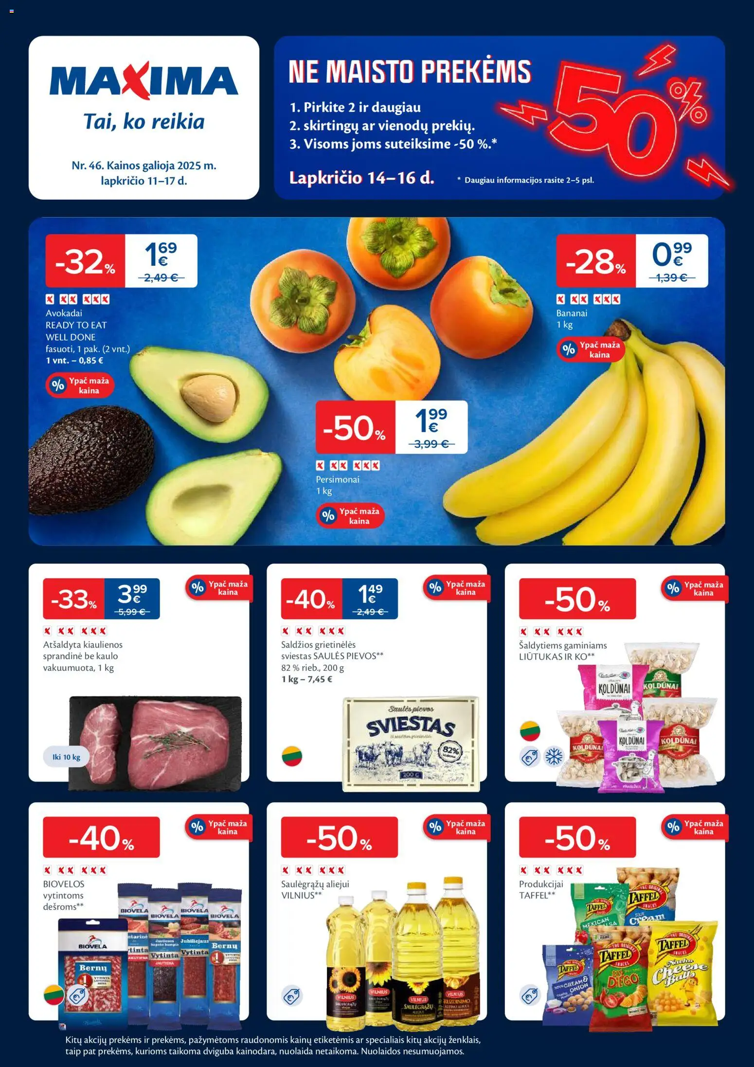MAXIMA akcijos nuo 11.11.2025 | Puslapis: 1 | Prekių: Kiaulienos, Avokadai, Sviestas, Bananai
