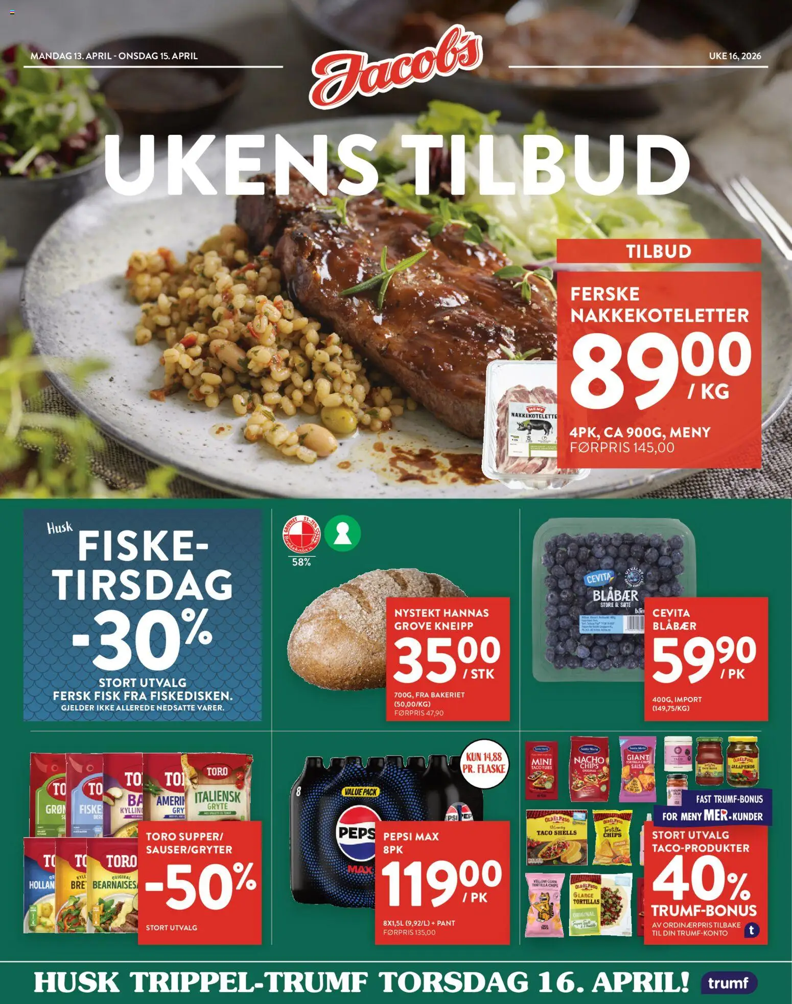 {H1} | Side: 1 | Produkter: Fisk, Kirsebær, Blåbær, Маслянка