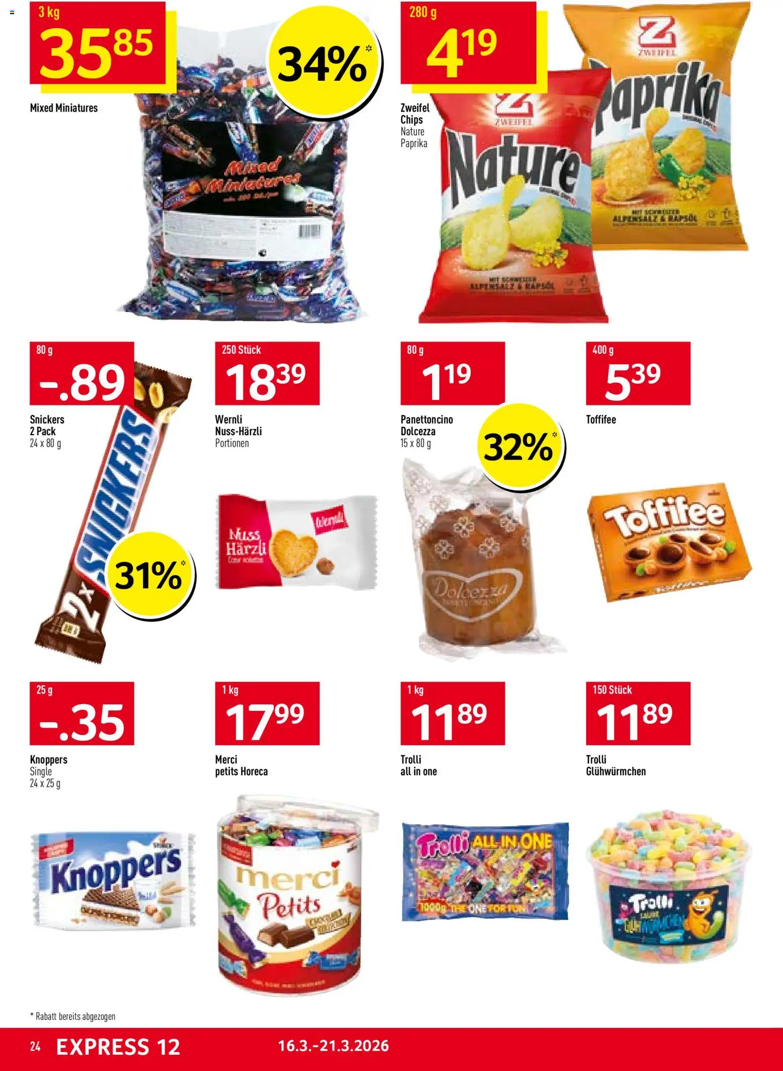 Prodega aktionen – gültig ab 16.03.2026 | Seite: 24 | Produkte: Rapsöl, Snickers, Chips