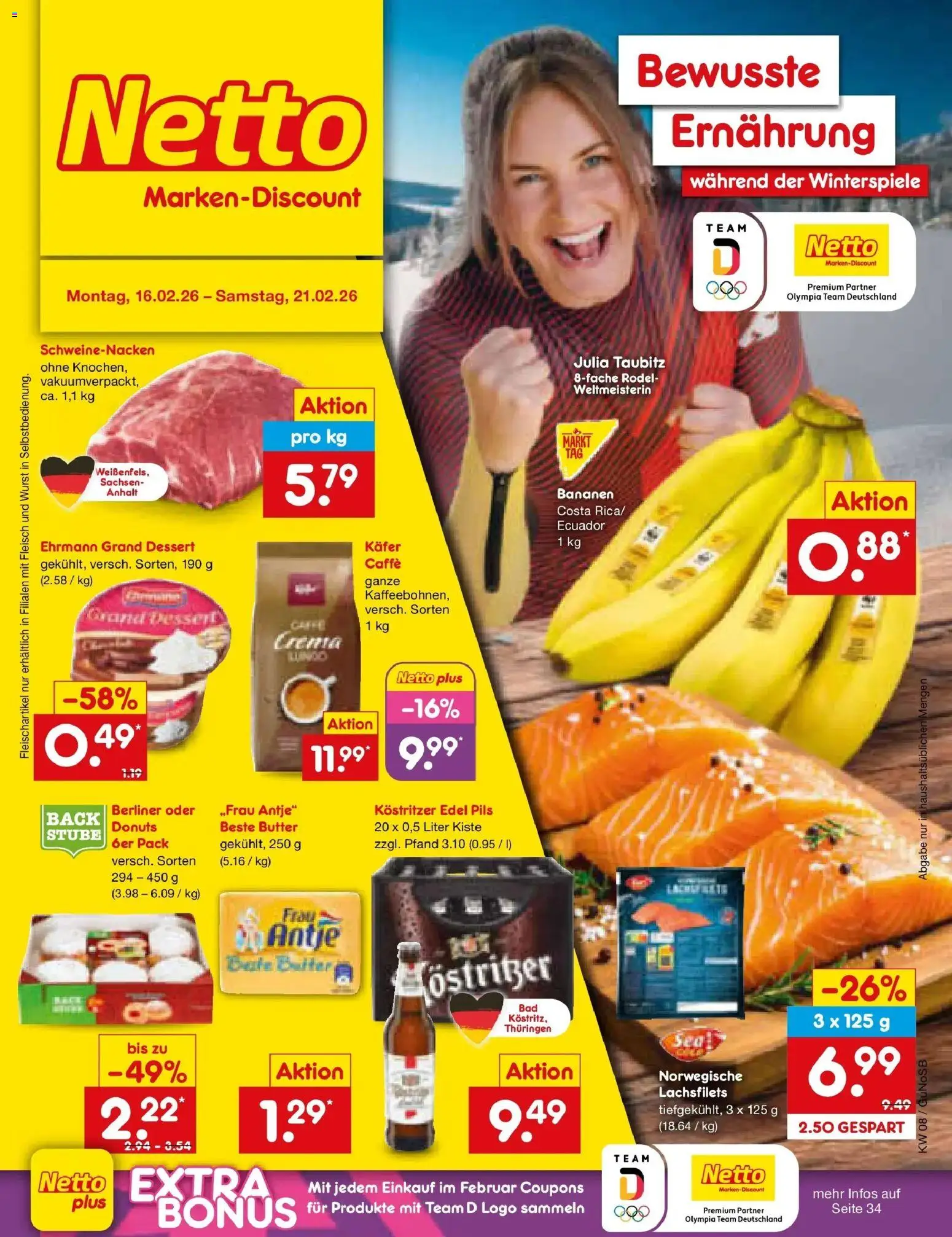 Netto Marken-Discount prospekt Machern	 – gültig ab 16.02.2026 | Seite: 1 | Produkte: Butter, Pils, Wurst, Fleisch