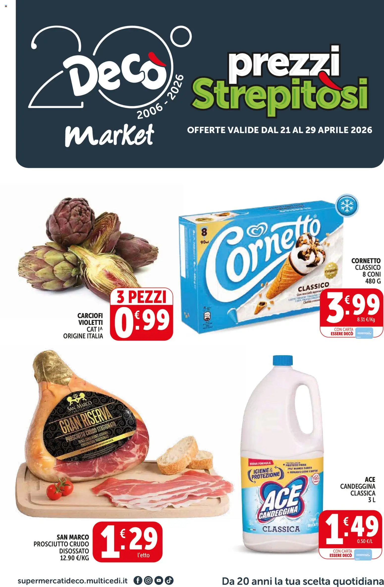 Volantino Decò del 21.04.2026 | Pagina: 1 | Prodotti: Pile, Prosciutto, Nocciole, Carciofi