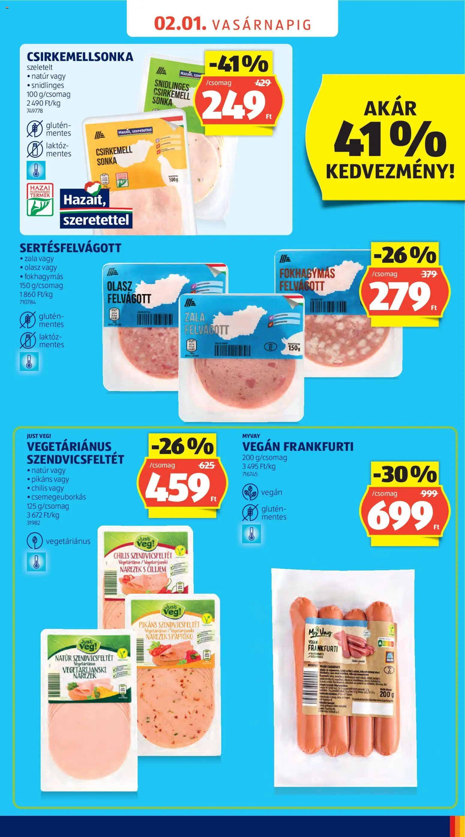 Aldi akciós ujság - amely érvényes a következő dátumtól: 31.01.2026 | Oldal: 5 | Termékek: Csirkemell sonka, Vegán, Felvágott, Csirkemell