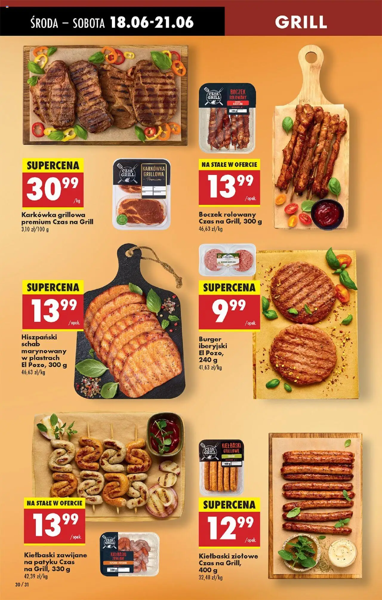 Biedronka gazetka - Oferta W tym tygodniu od 18.06.2025 | Strona: 34 | Produkty: Schab, Grill, Kiełbaski, Boczek