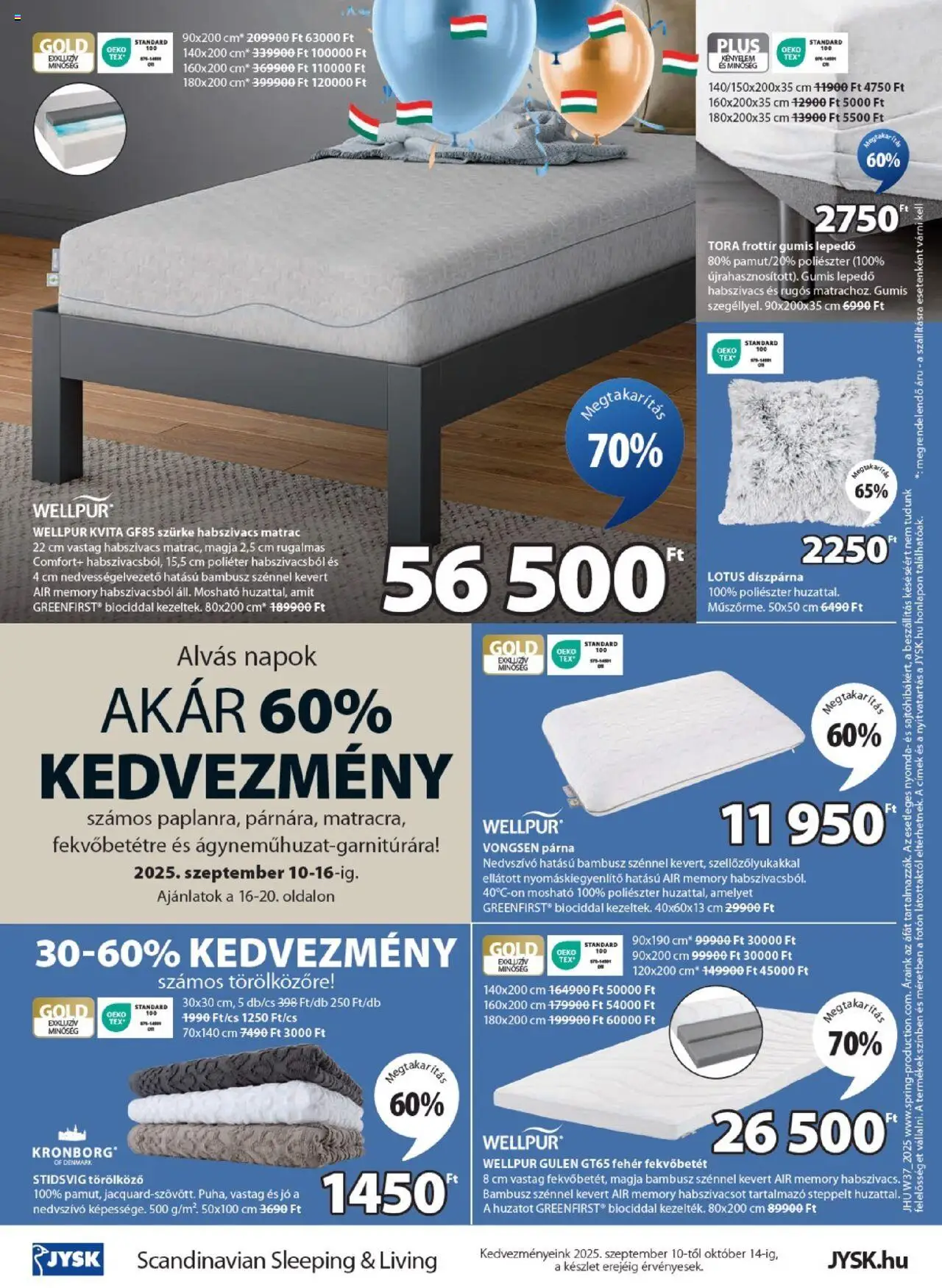 JYSK akciós ujság - amely érvényes a következő dátumtól: 10.09.2025 | Oldal: 24 | Termékek: Gumis lepedő, Matrac, Lepedő, Díszpárna