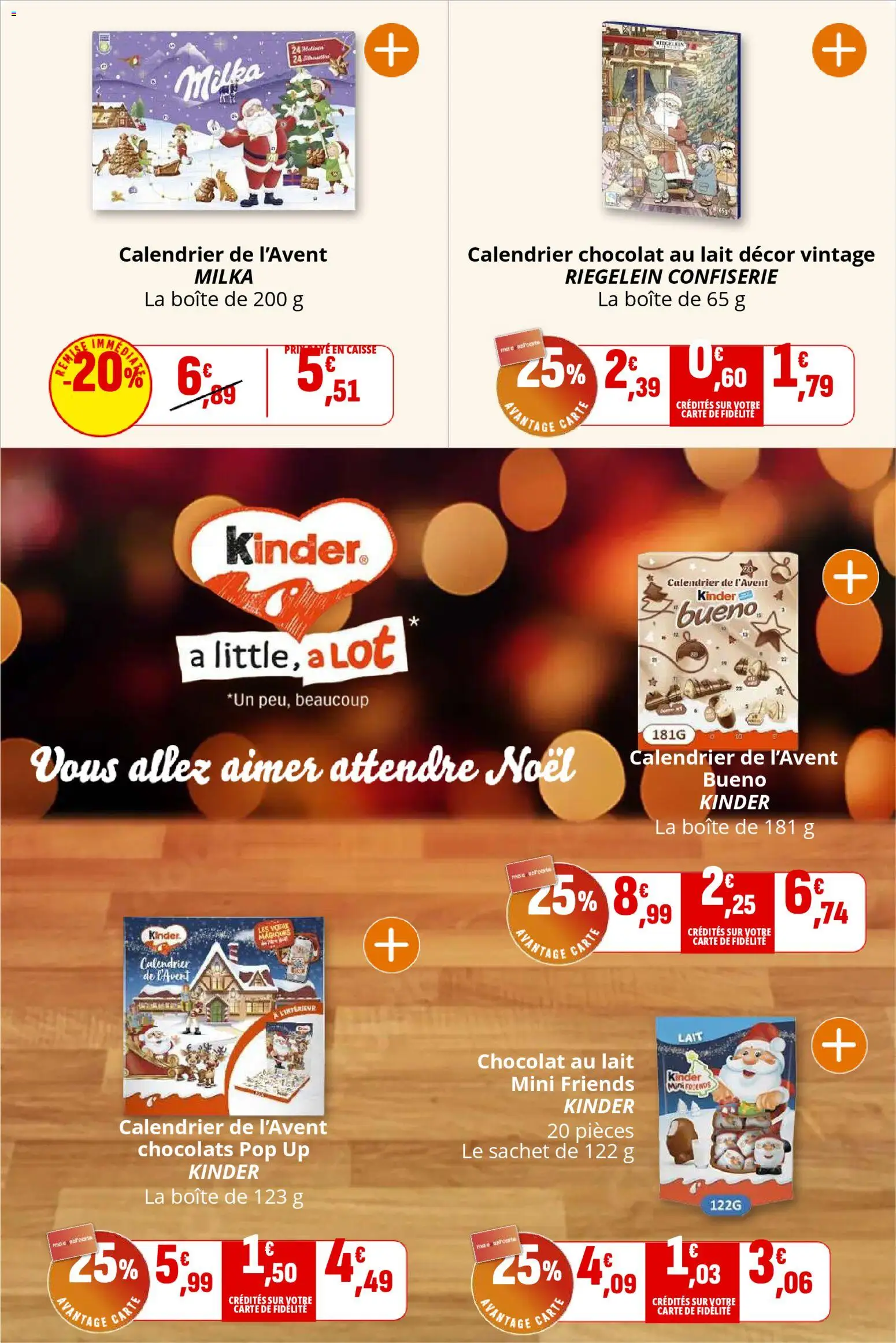 {H1} | Page: 21 | Produits: Calendrier, Lait, Chocolat, Calendrier de l'avent kinder