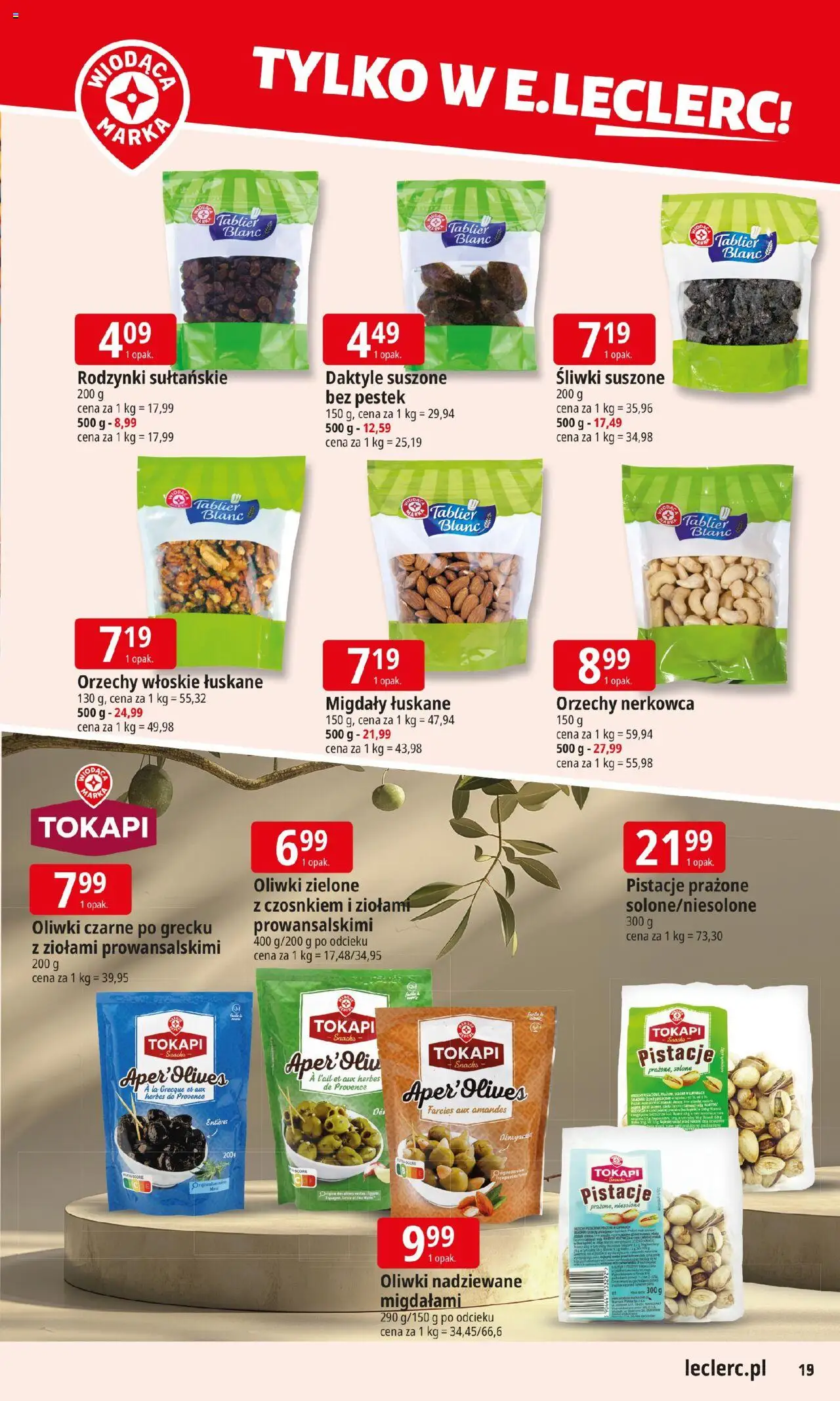 E.Leclerc Gazetka - Elbląg od 20.10.2025 | Strona: 19 | Produkty: Oliwki zielone, Śliwki, Śliwki suszone, Rodzynki