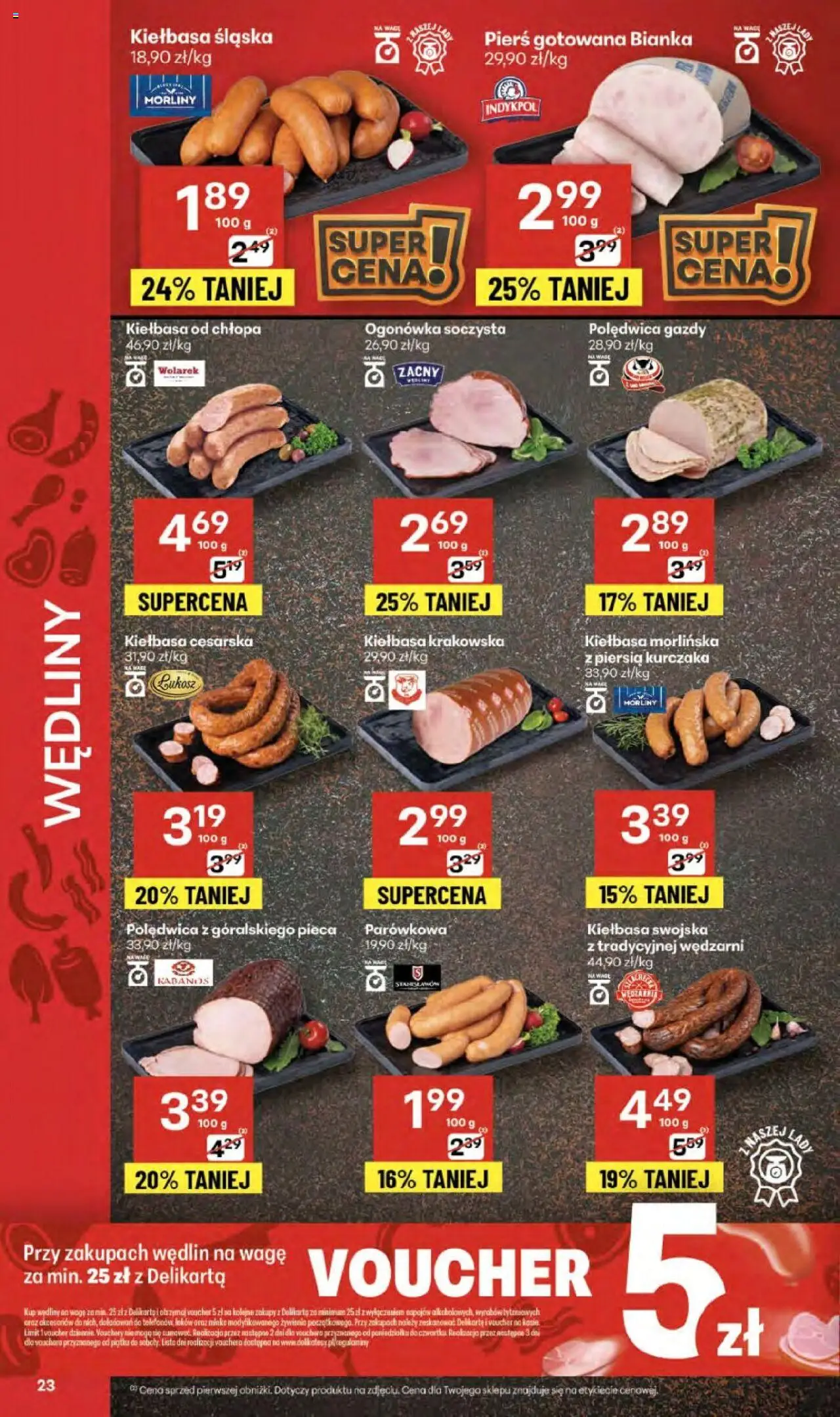 Delikatesy Centrum Gazetka - Sklepy Własne od 11.09.2025 | Strona: 23 | Produkty: Kiełbasa, Kiełbasa krakowska, Kiełbasa śląska, Wędliny