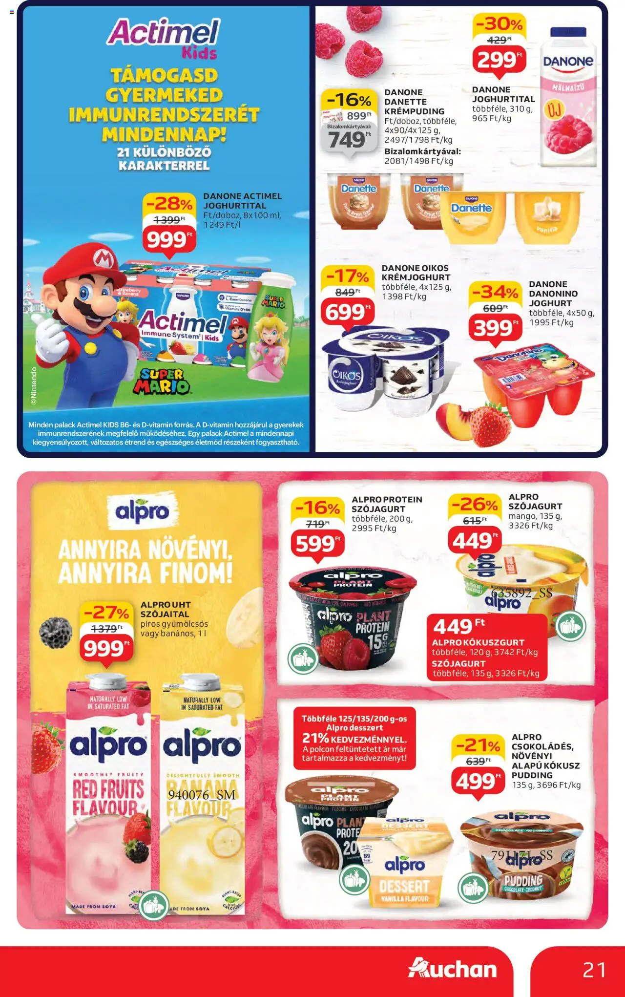 Auchan akciós ujság - amely érvényes a következő dátumtól: 14.08.2025 | Oldal: 21 | Termékek: Alpro, Actimel, Szójaital, Joghurt