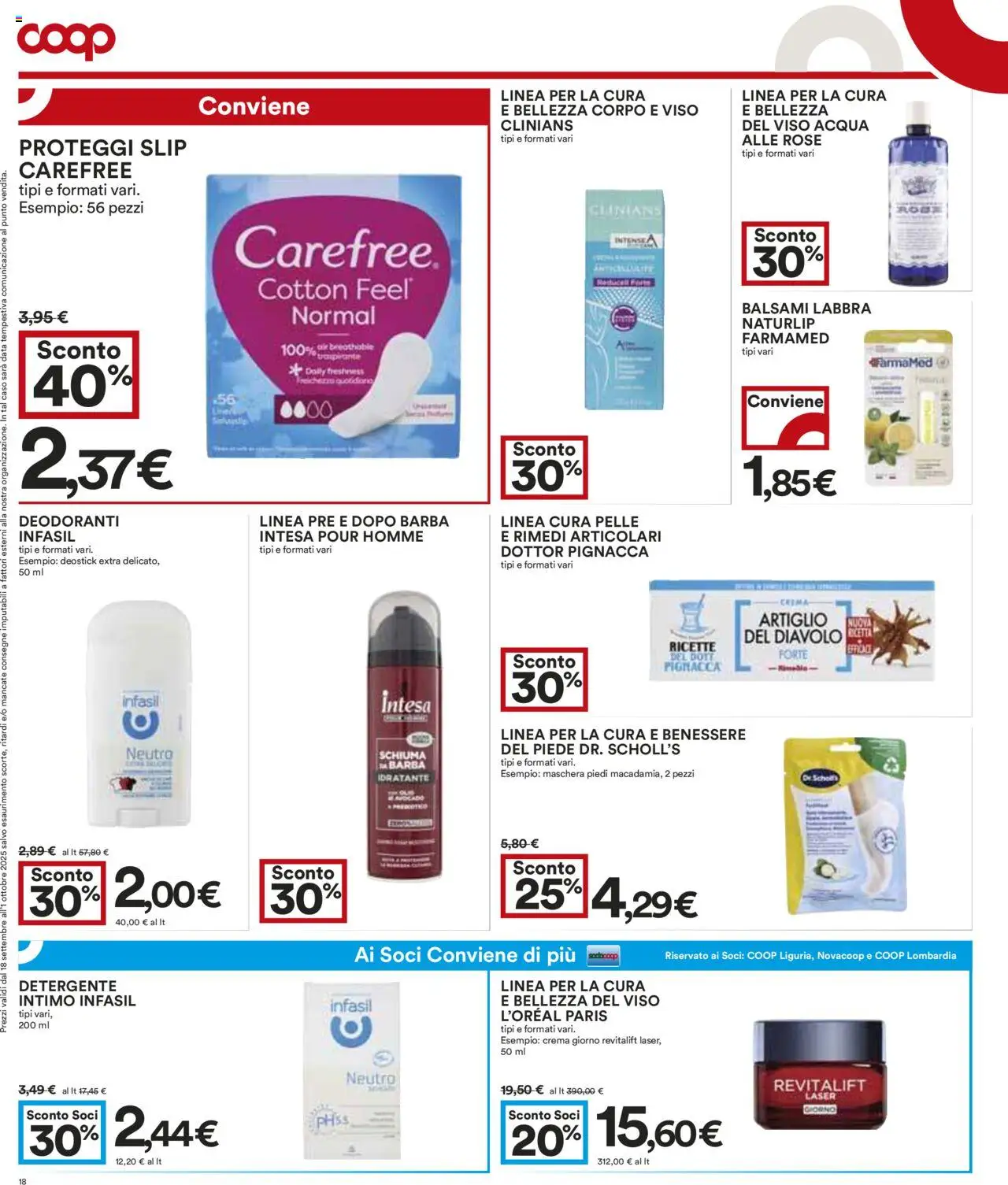 Volantino COOP del 18.09.2025 | Pagina: 18 | Prodotti: Detergente, Slip, Acqua, Data