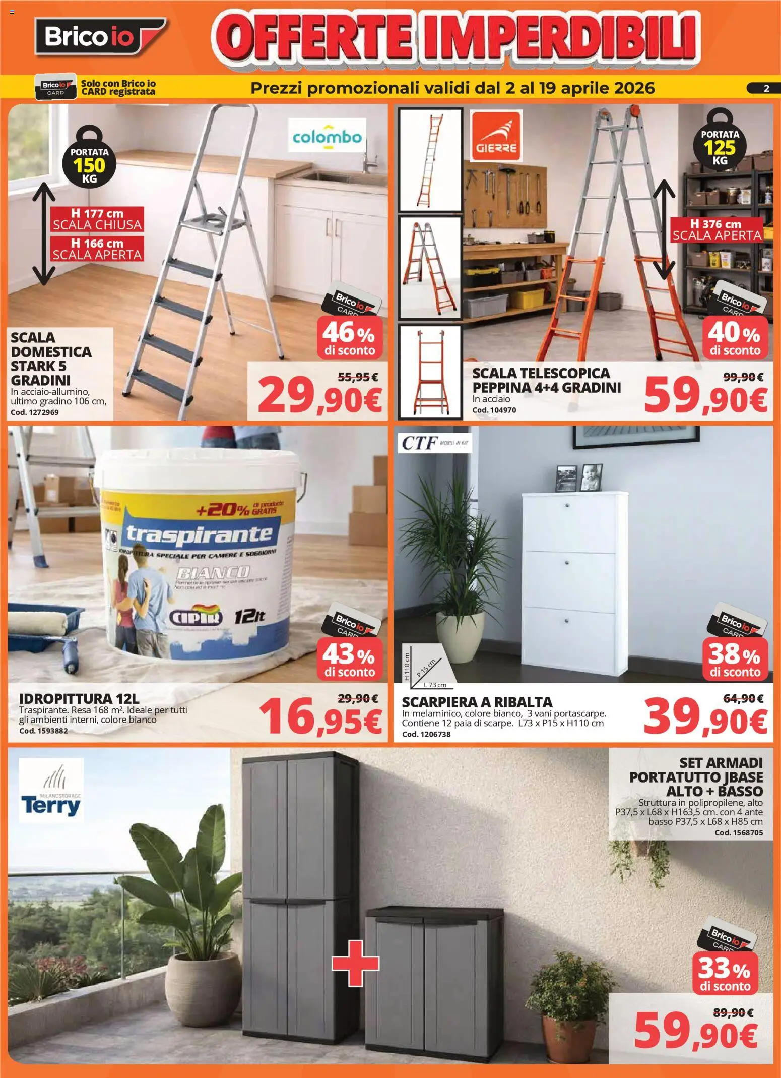 Volantino Brico io del 02.04.2026 | Pagina: 2 | Prodotti: Scala, Scarpiera