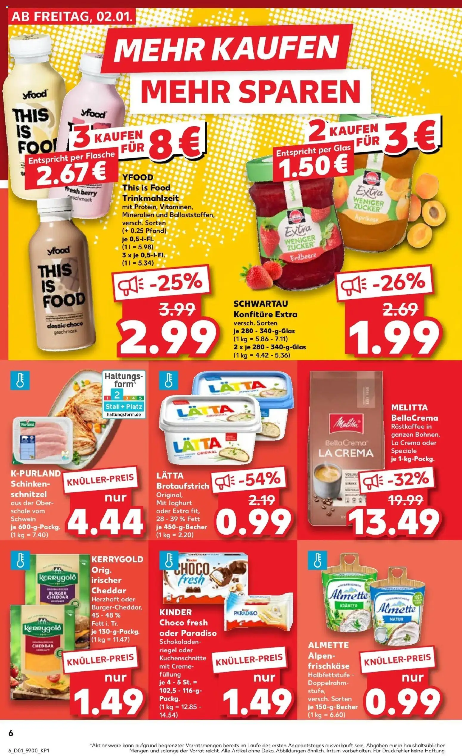 Kaufland prospekt Wernigerode	 – gültig ab 02.01.2026 | Seite: 6 | Produkte: Melitta, Zucker, Schinken, Frischkase