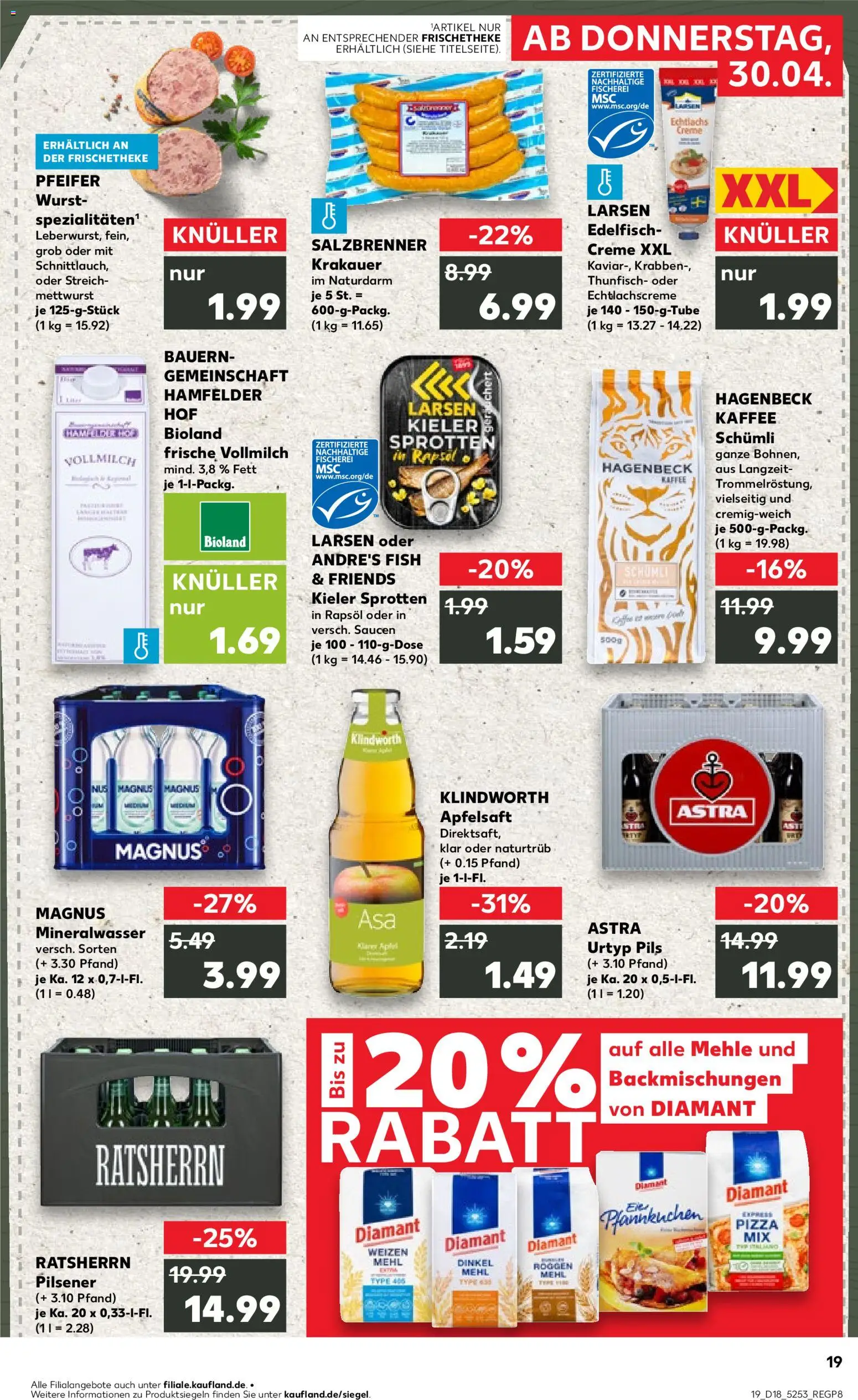 Kaufland Prospekt Hamburg	 – gültig ab 30.04.2026 | Seite: 19 | Produkte: Pfannkuchen, Creme, Wurst, Pizza