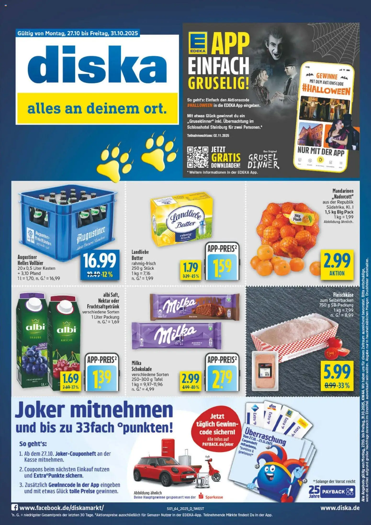 Diska - Diska Angebote Bayern KW44 – gültig ab 27.10.2025 | Seite: 1 | Produkte: Butter, Schokolade, Milka schokolade, Mandarinen