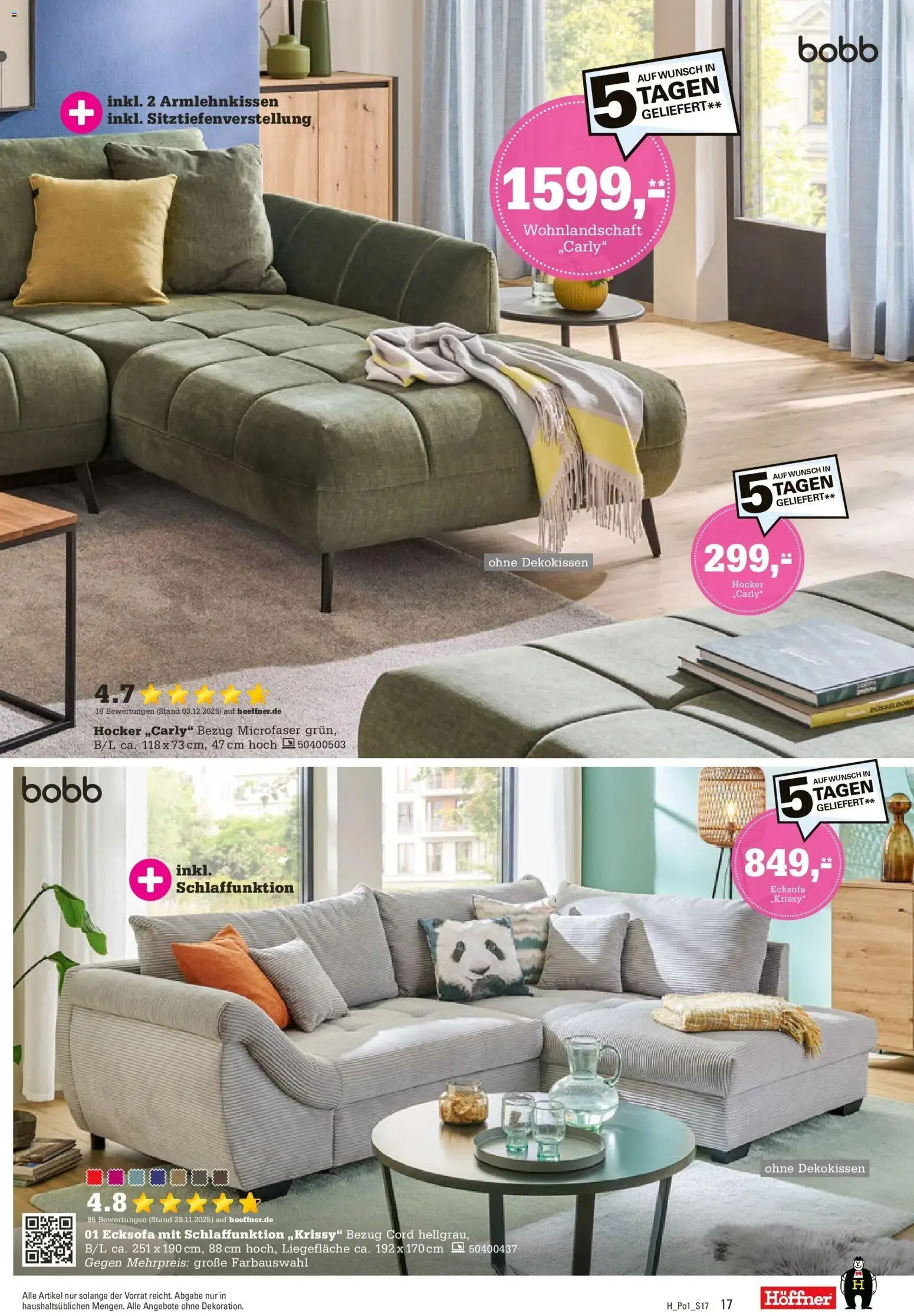 Höffner - Höffner: Möbelangebote – gültig ab 23.12.2025 | Seite: 17 | Produkte: Wohnlandschaft, Hocker, Ecksofa