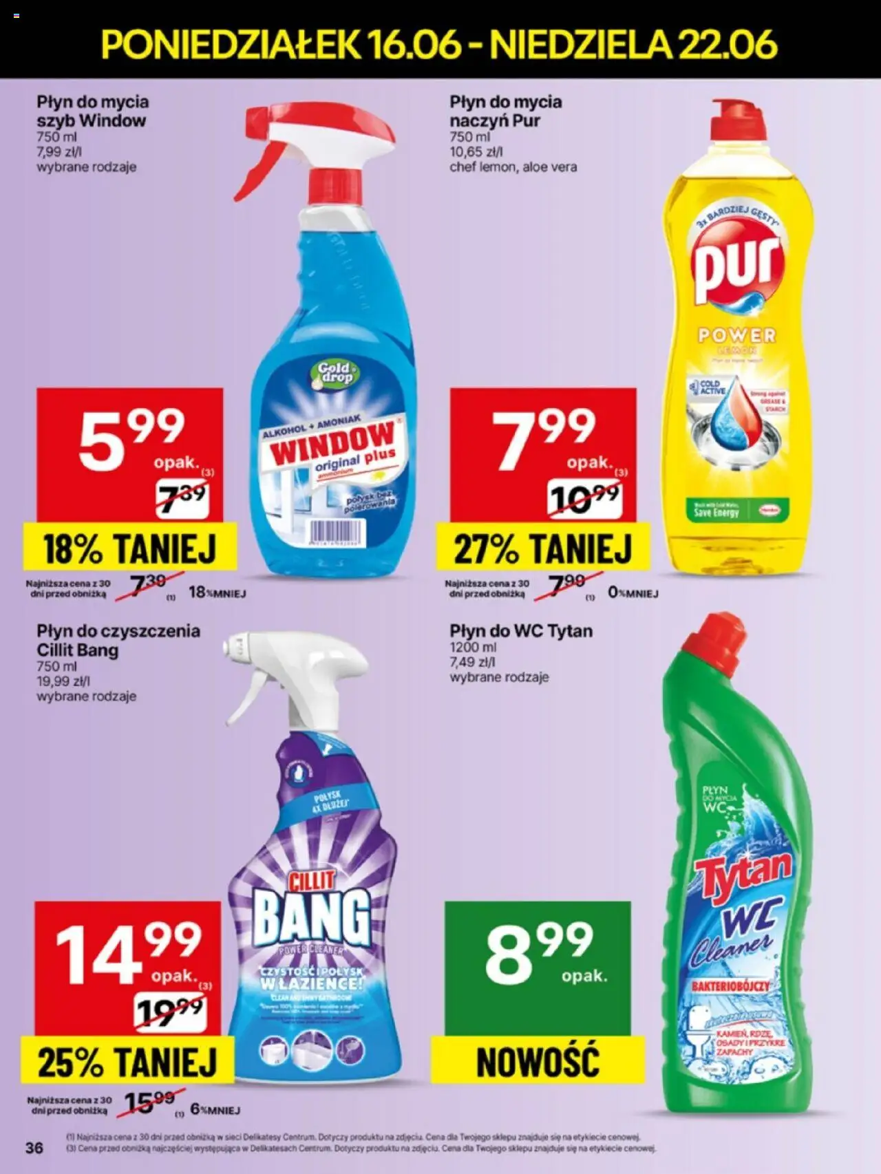Delikatesy Centrum Gazetka od 16.06.2025 | Strona: 36 | Produkty: Płyn do mycia szyb, Cleaner, Delikatesy, Płyn do mycia naczyń