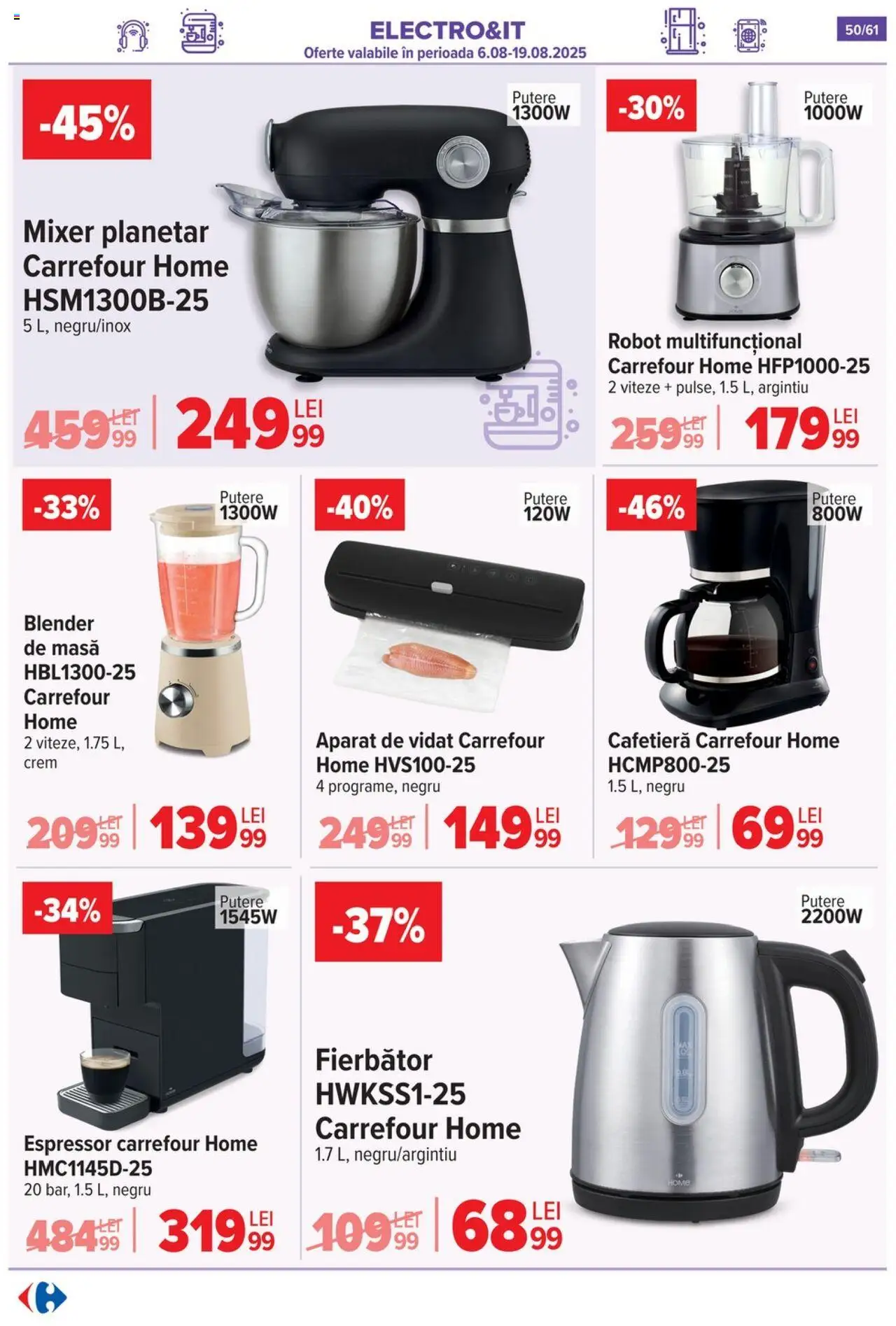Catalog Carrefour – valabil de la 13.08.2025 | Pagină: 51 | Produse: Blender, Cafetieră, Robot, Masă