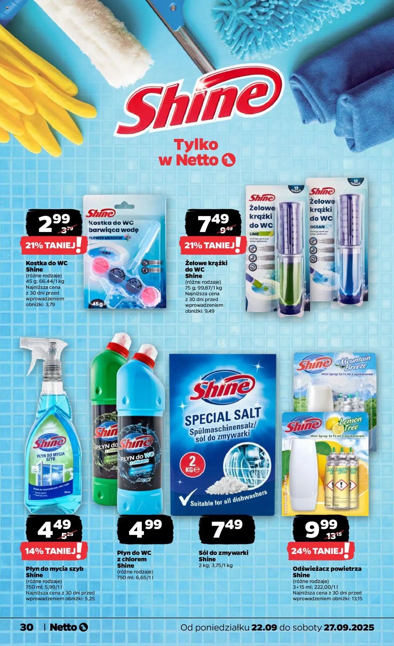 Netto gazetka - Spożywcza od 22.09.2025 | Strona: 30 | Produkty: Odświeżacz, Płyn do mycia szyb, Odświeżacz powietrza, Sól