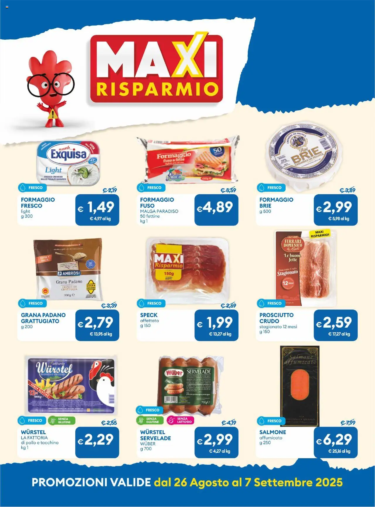 Volantino MD Discount del 26.08.2025 | Pagina: 2 | Prodotti: Speck, Formaggio, Prosciutto, Wurstel