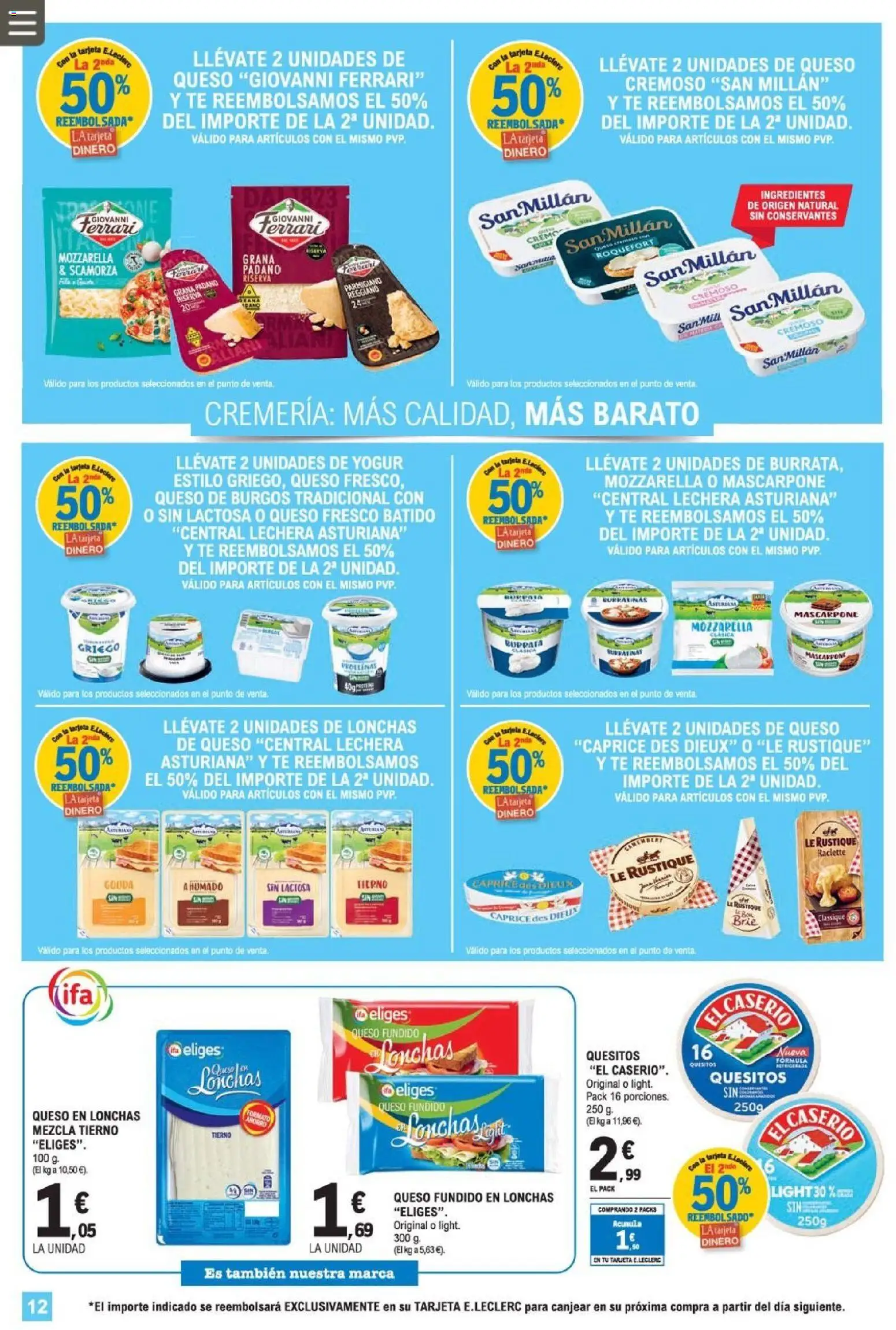 E.Leclerc folleto │ válido desde el 08.04.2026 | Página: 12 | Productos: Queso, Yogur, Queso fresco, Té