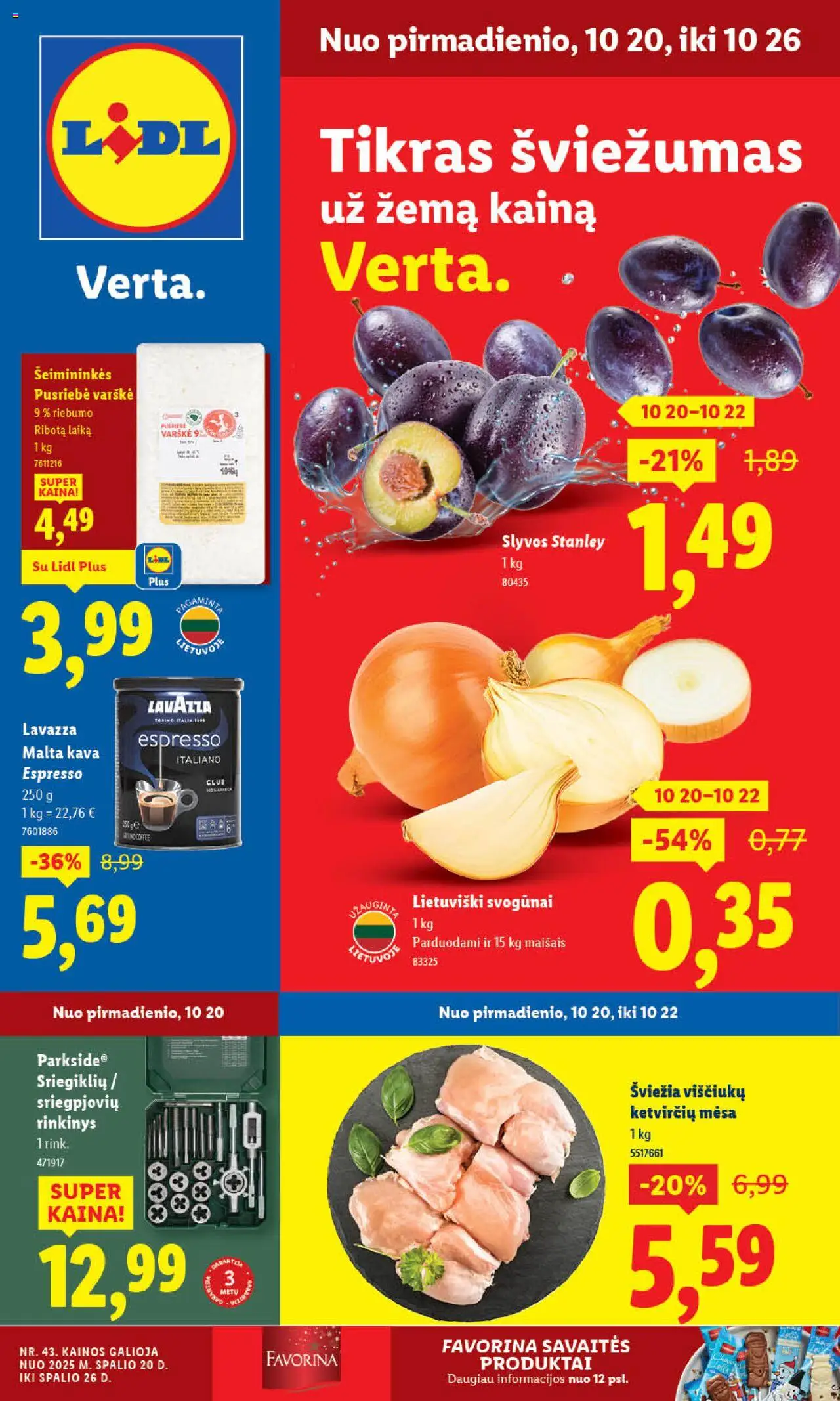 LIDL akcijos nuo 20.10.2025 | Puslapis: 1 | Prekių: Svogūnai, Varškė, Kava