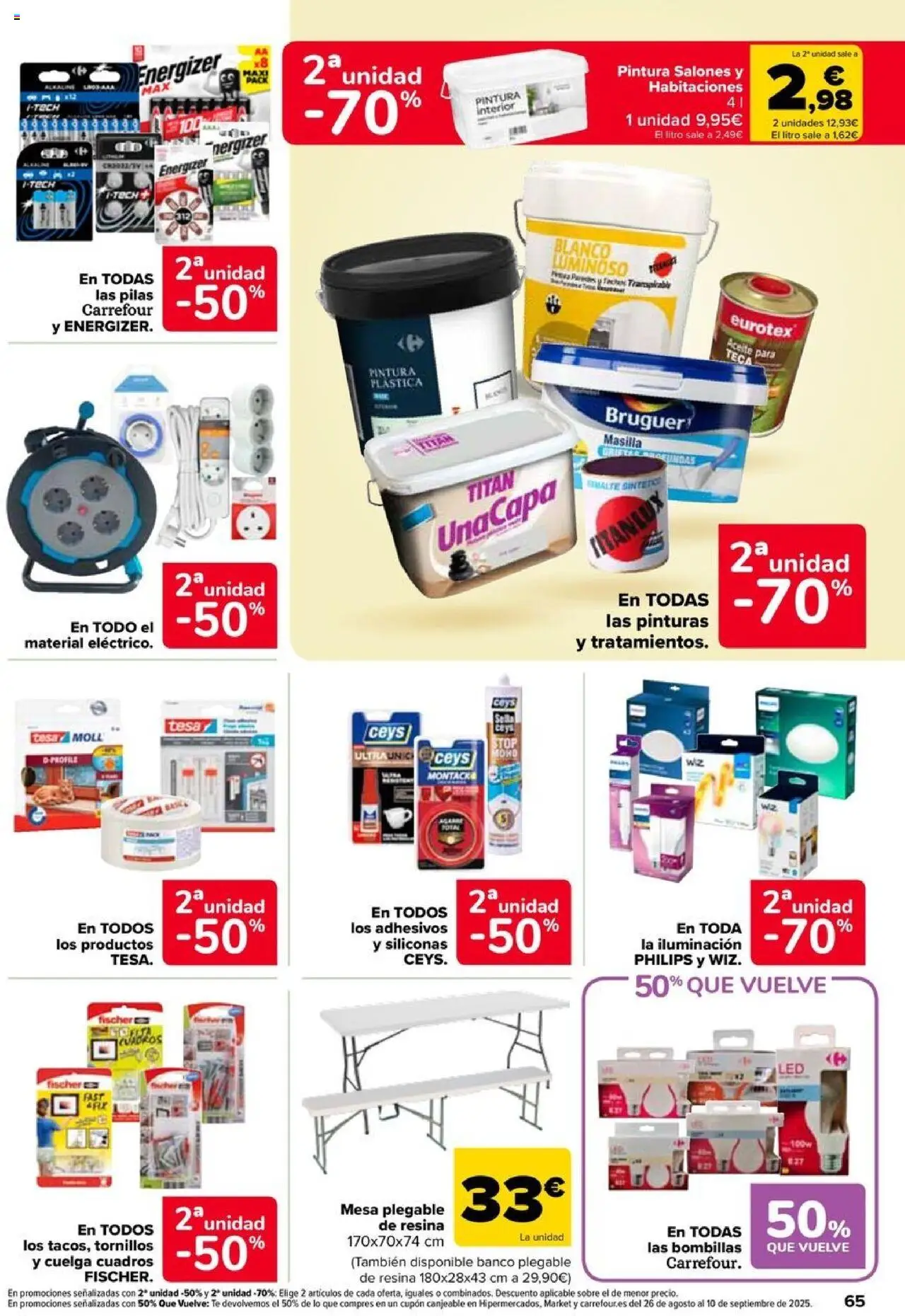 Carrefour folleto │ válido desde el 08.08.2025 | Página: 65 | Productos: Aceite, Té, Pintura plástica, Mesa