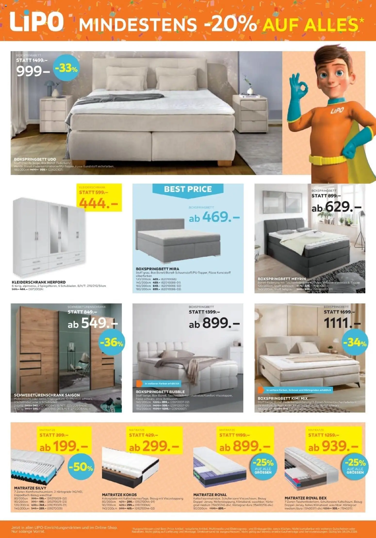 Lipo aktionen – gültig ab 24.03.2026 | Seite: 4 | Produkte: Matratze, Schwebetürenschrank, Topper, Box