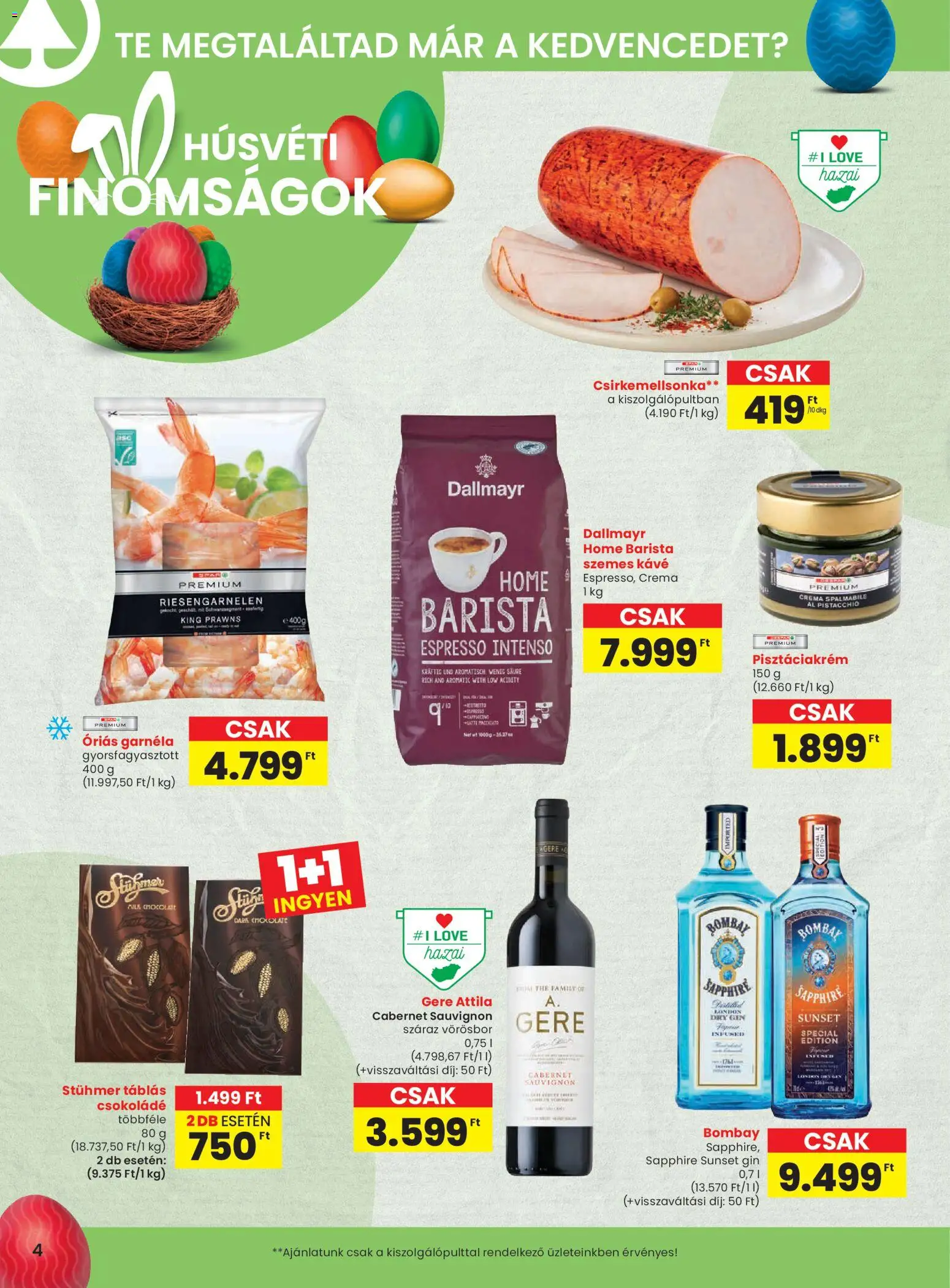 Spar akciós ujság - amely érvényes a következő dátumtól: 26.03.2026 | Oldal: 4 | Termékek: Garnéla, Csokoládé, Vörösbor, Szemes kávé