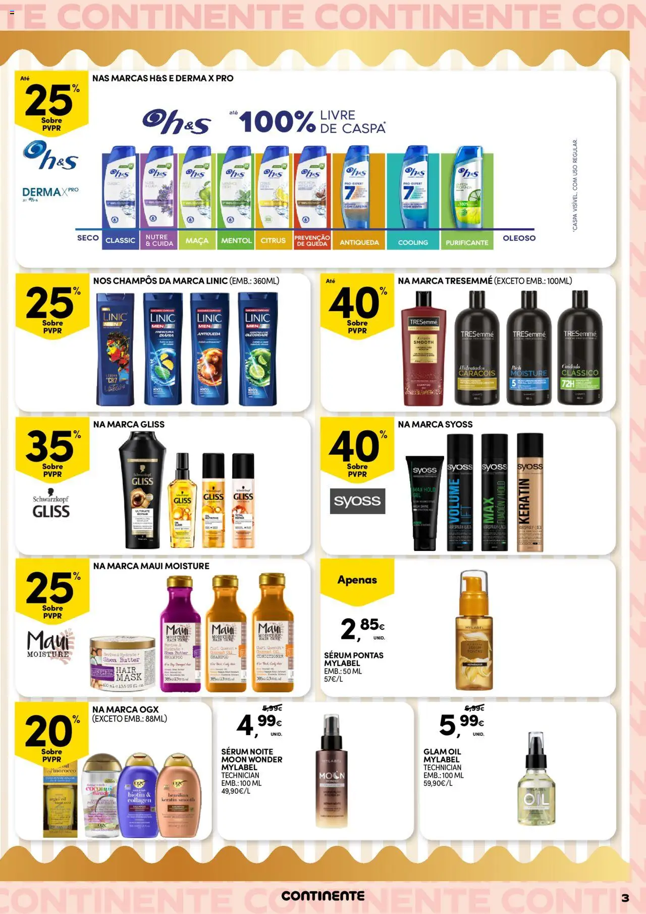 Continente Beleza │ válido de 19.08.2025 | Página: 3 | Produtos: Shampoo, Sérum, Maça, Mel