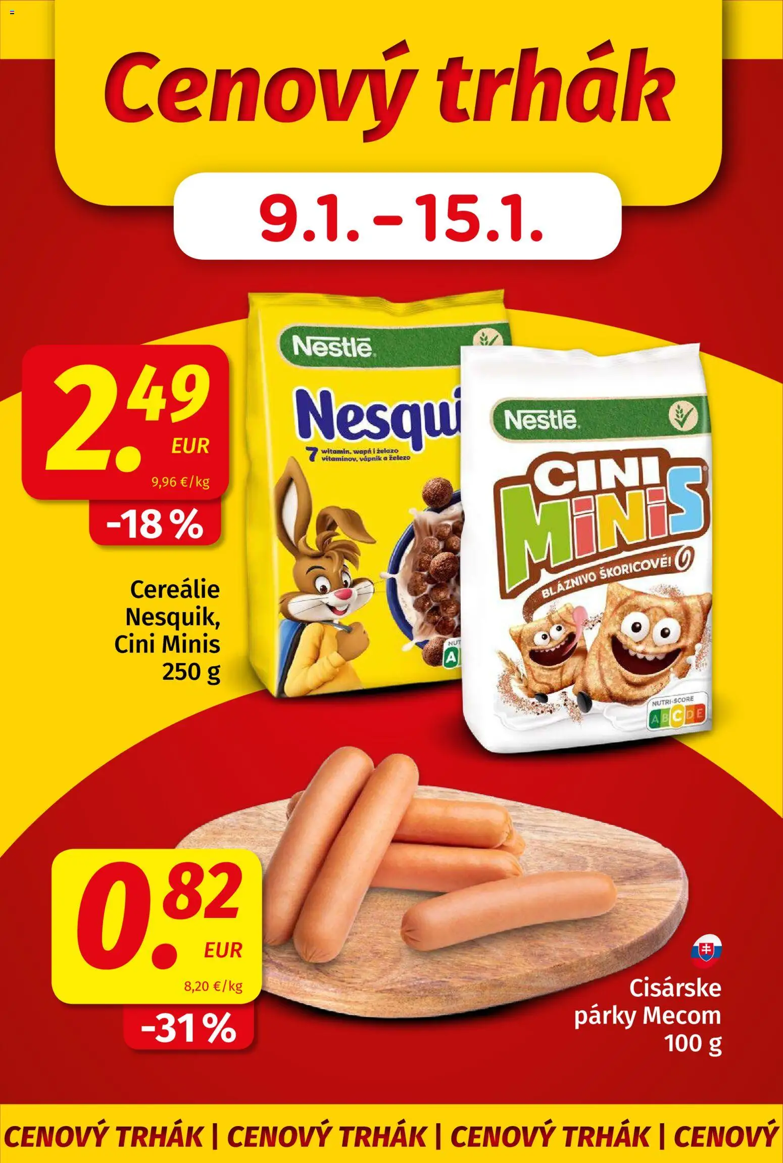 Nové Koruna akcie – leták je platný od 09.01.2026 | Strana: 2 | Produkty: Cini Minis, Cereálie, Párky
