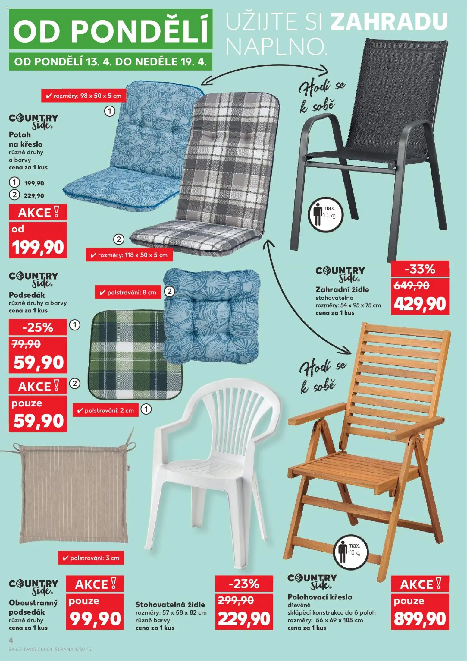 Kaufland leták - Plzeň od 08.04.2026 | Strana: 4 | Produkty: Podsedák, Křeslo, Židle, Barvy