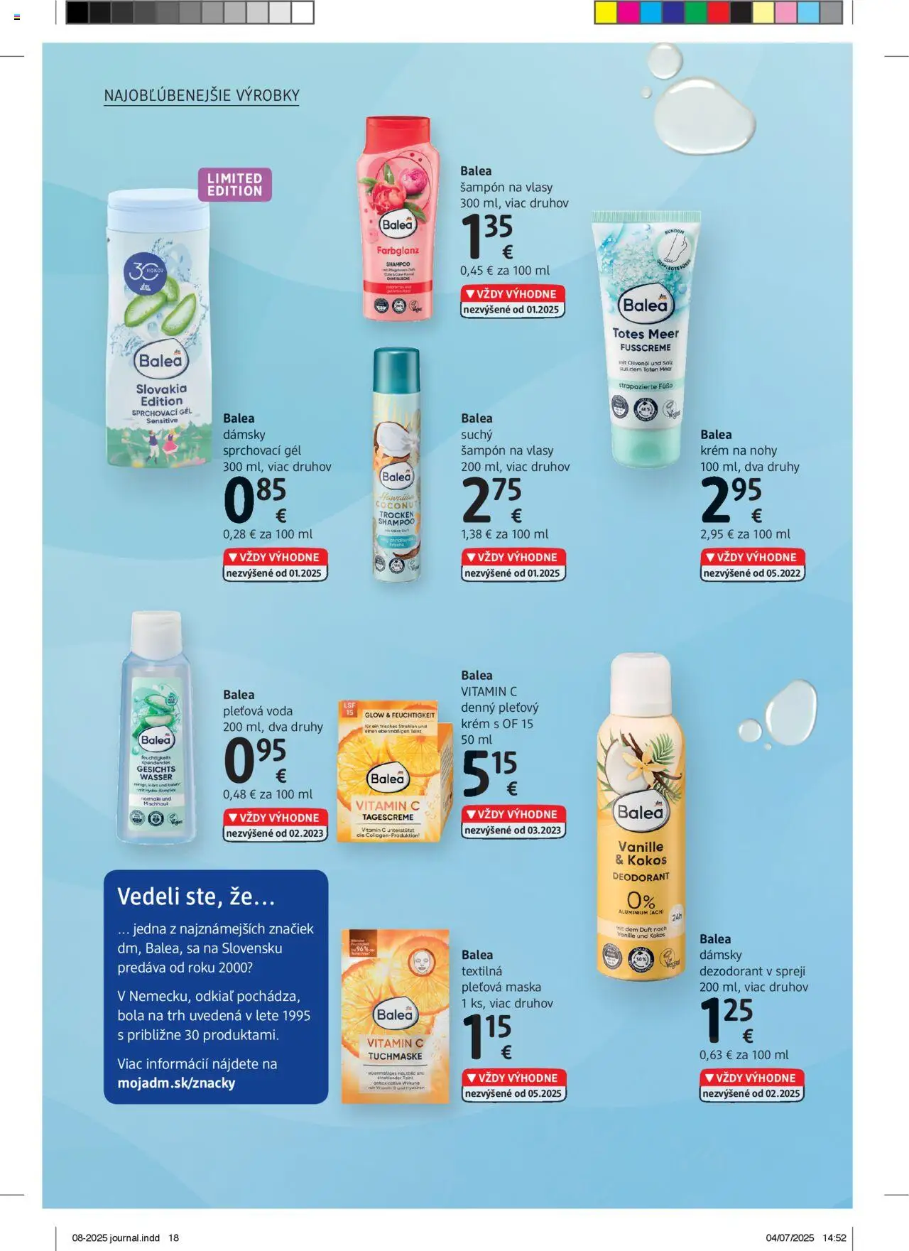 dm drogerie Journal august 2025 │ platný od 01.08.2025 | Strana: 18 | Produkty: Maska, Dezodorant, Voda, Toner