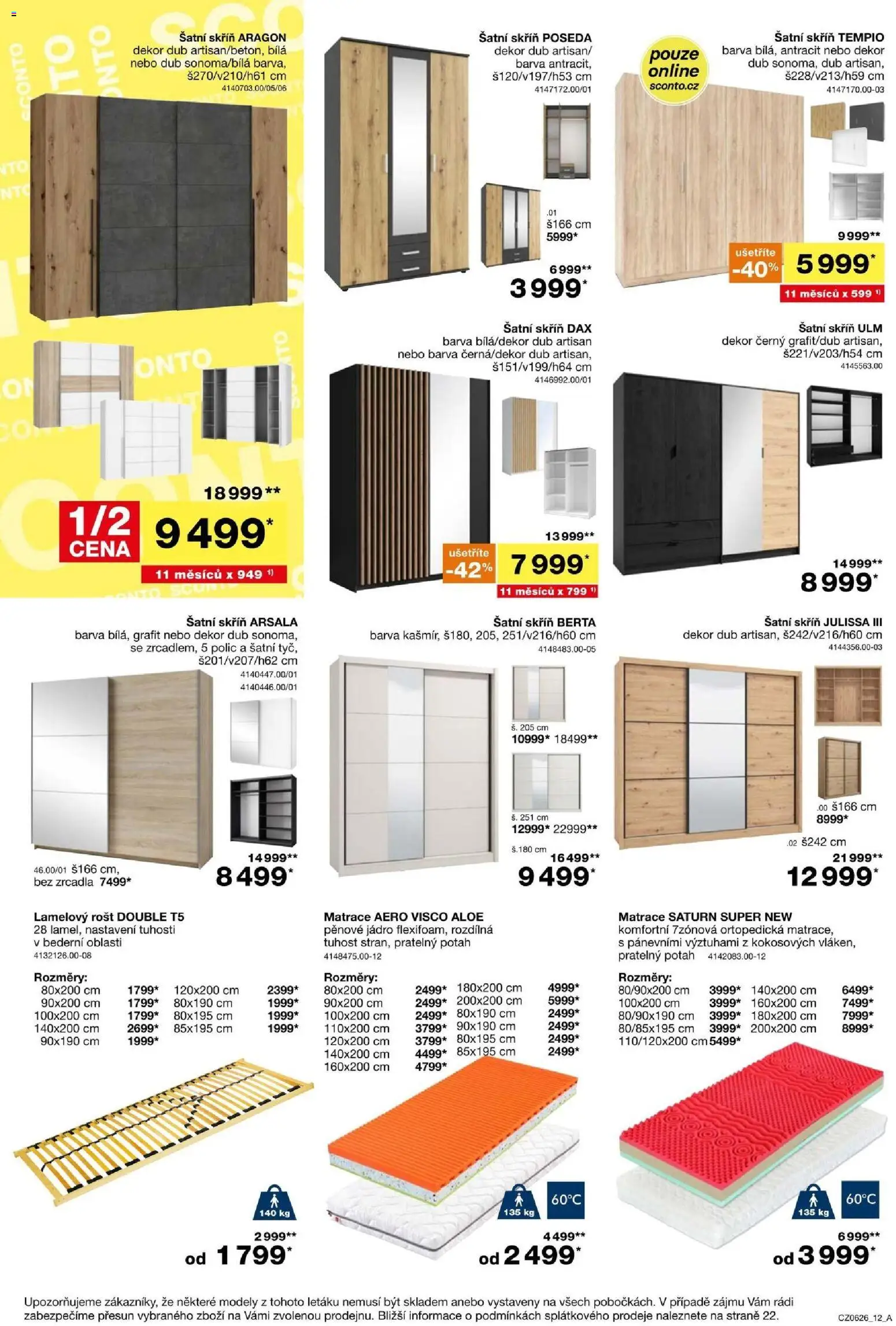 Sconto nábytek leták od 22.04.2026 | Strana: 12 | Produkty: Matrace, Šatní skříň, Modely, Skříň