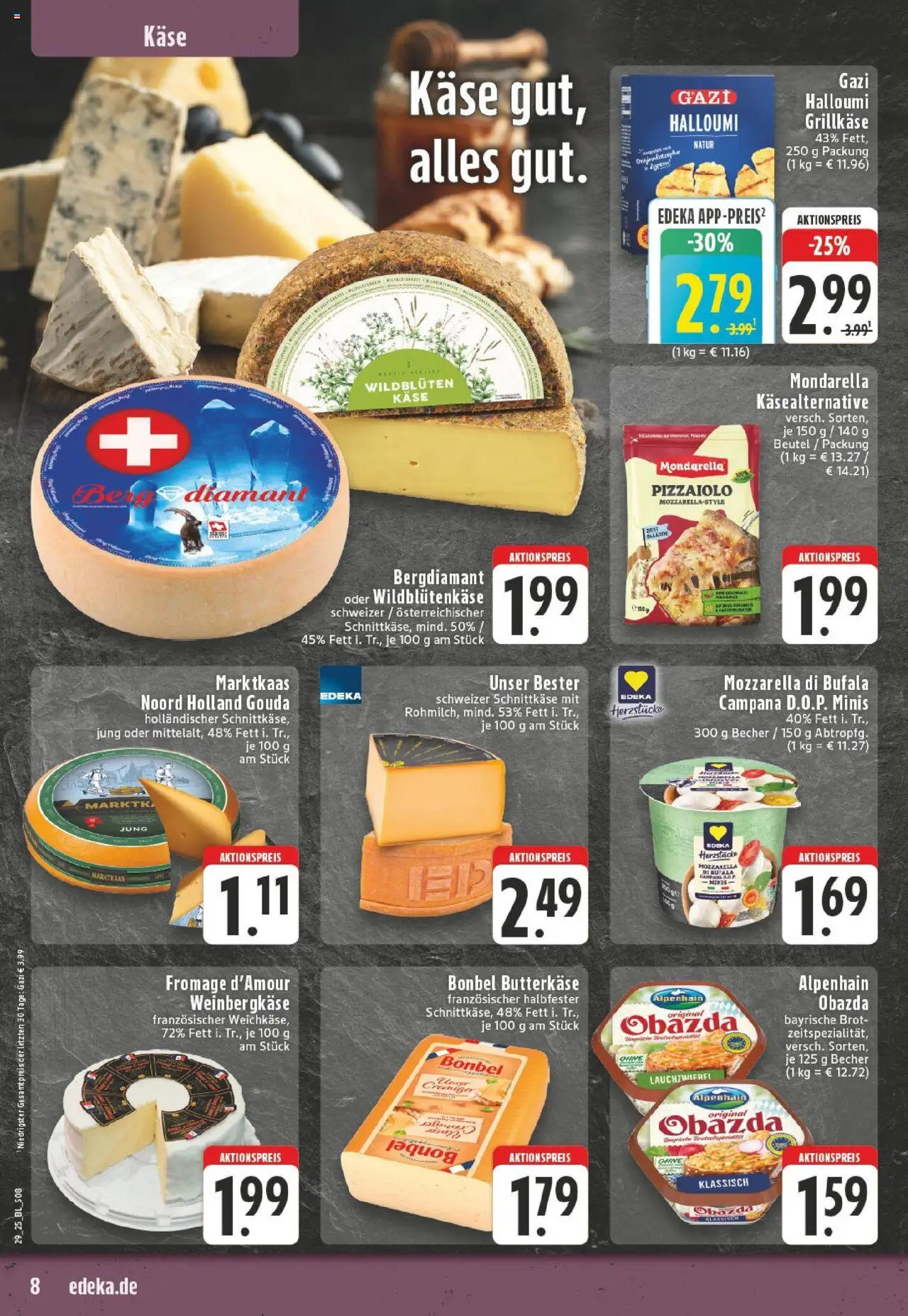 Edeka prospekt Versmold	 - gültig ab dem 13.07.2025 | Seite: 8 | Produkte: Käse, Mozzarella, Gouda, Brot