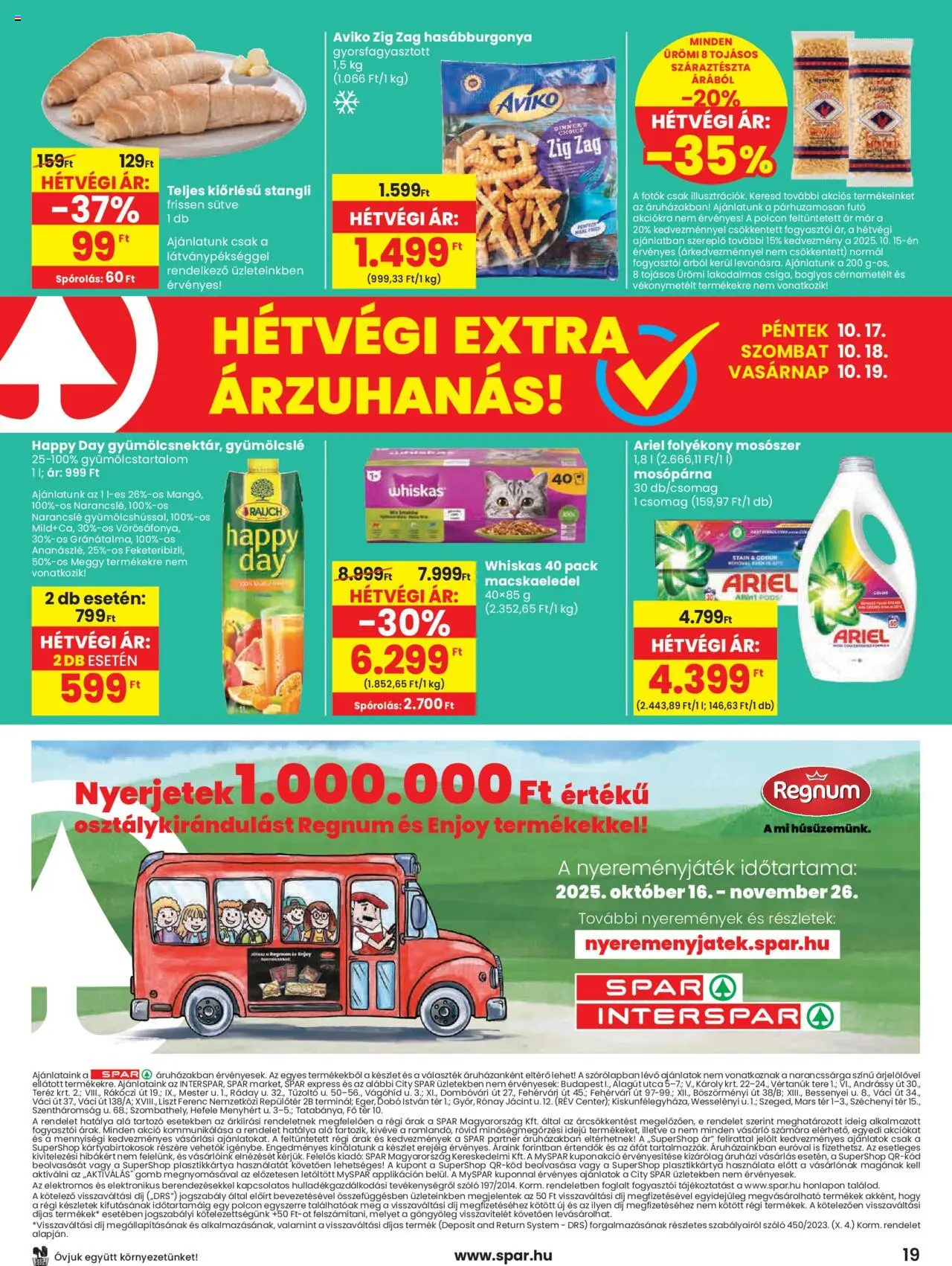 Spar akciós ujság - amely érvényes a következő dátumtól: 16.10.2025 | Oldal: 19 | Termékek: Ariel, Szőlő, Whiskas, Száraztészta