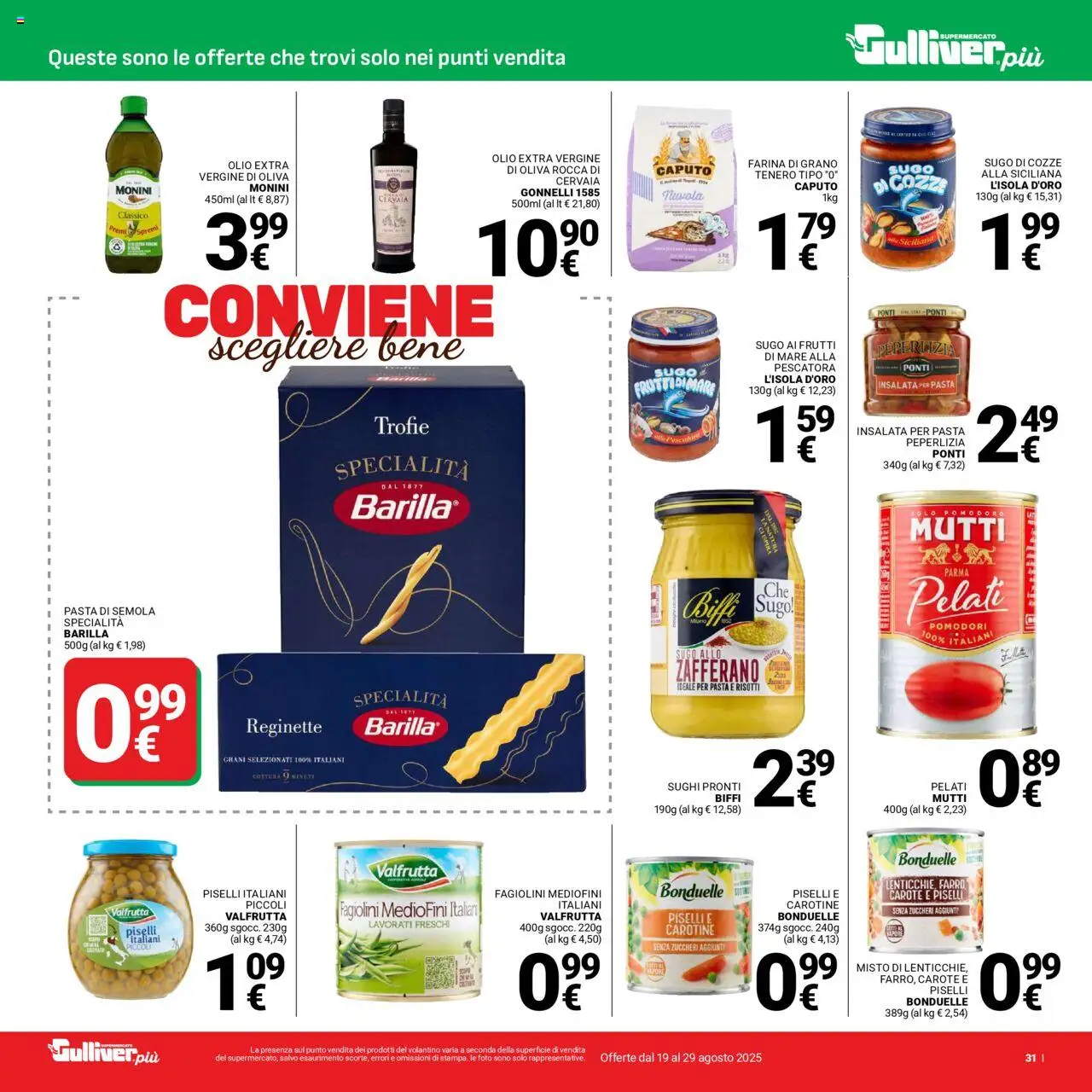 Volantino Gulliver del 19.08.2025 | Pagina: 31 | Prodotti: Cozze, Insalata, Olio extra vergine, Mutti