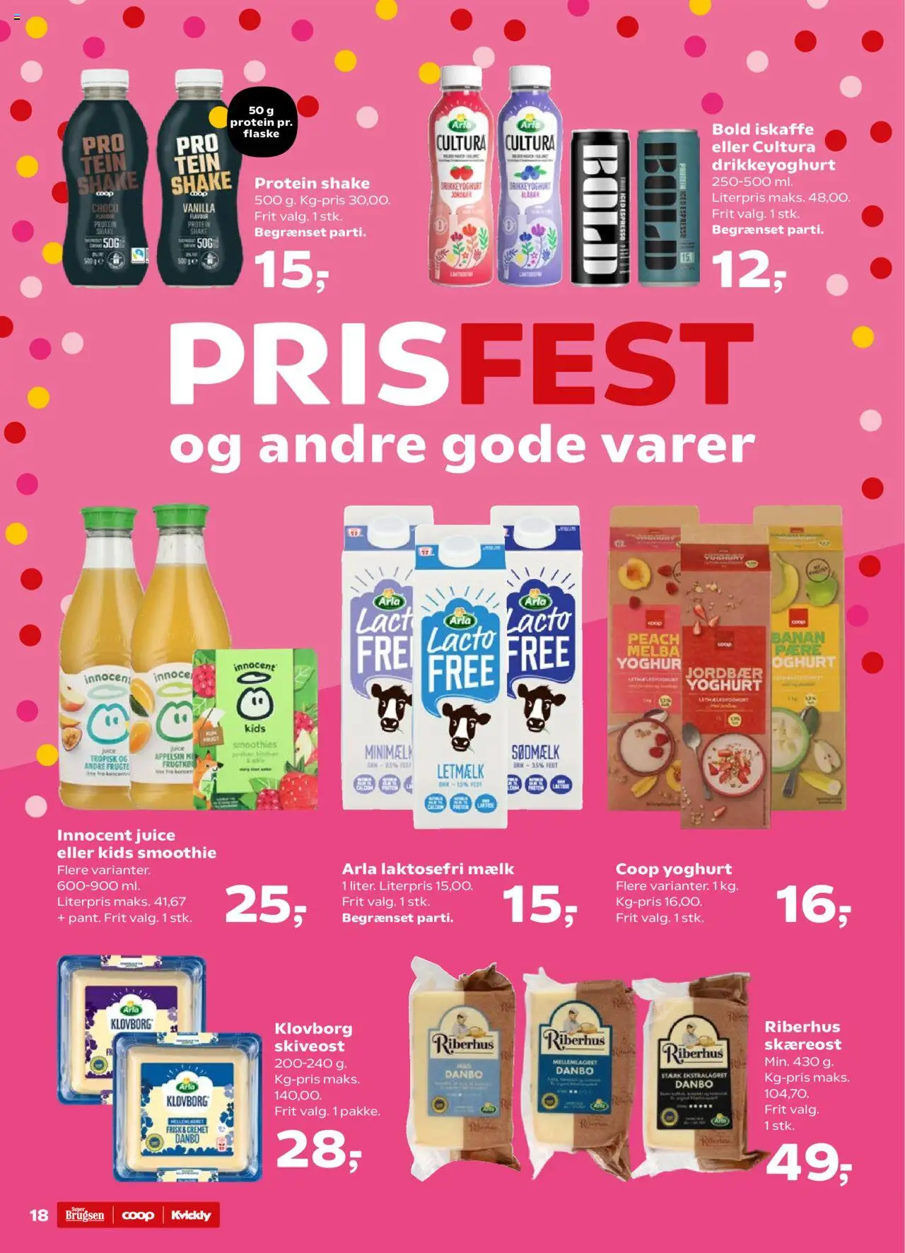 Kvickly Tilbudsavis gyldig fra 22.08.2025 | Side: 18 | Produkter: Juice, Bacon, Drikkeyoghurt, Skiveost